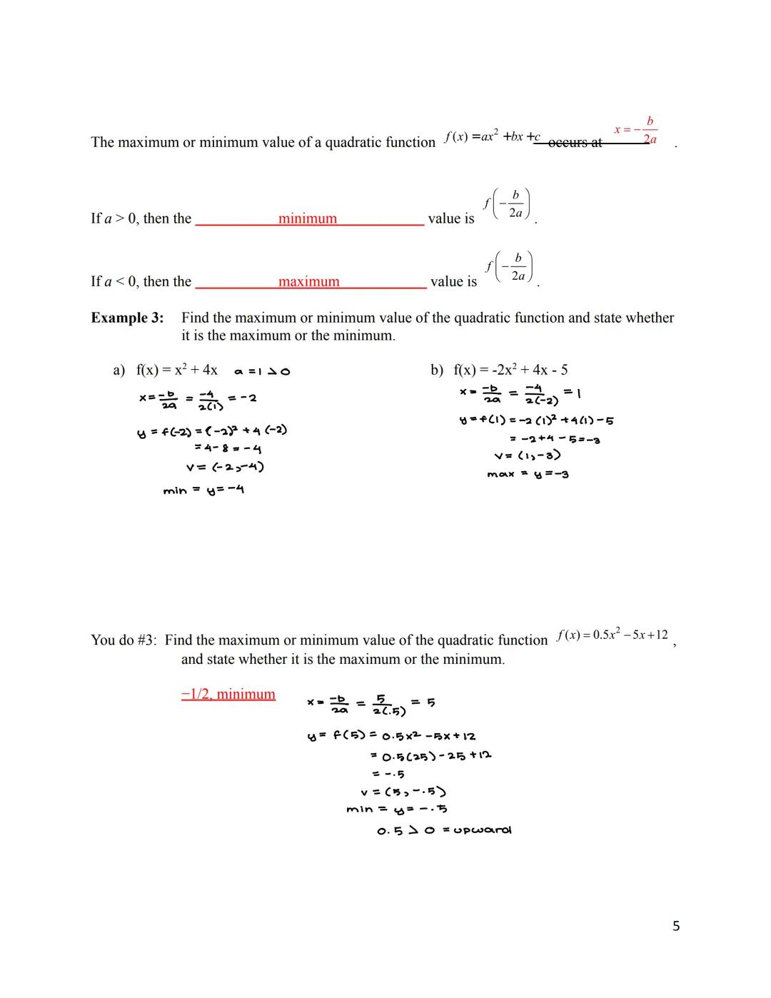 # Chapter 3 Polynomial and Rational Functions

3.1 Quadratic Functions and Models

A polynomial function of degree n is a function of the fo