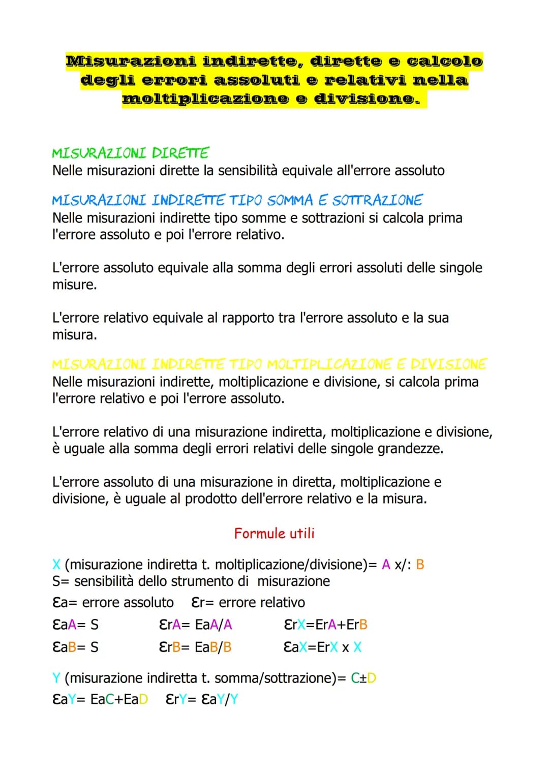Misurazioni indirette, dirette e calcolo
degli errori assoluti e relativi nella
moltiplicazione e divisione.

MISURAZIONI DIRETTE
Nelle misu