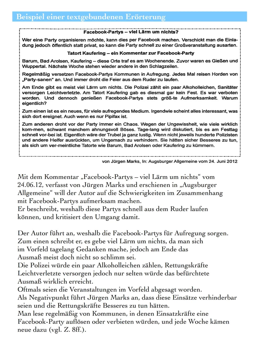 # TEXTGEBUNDENE ERÖRTERUNG

Definition

In einer Erörterung setzt man sich kritisch mit einem Thema auseinander
und betrachtet es von mehrer