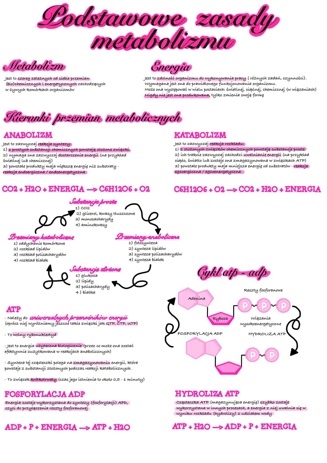 # Lodstawowe zasady
metabolizmu

Metabolizm
Jest to szereg zależnych od siebie przemian
(bio) chemicznych i energetyoznych zachodzqoych
w ży