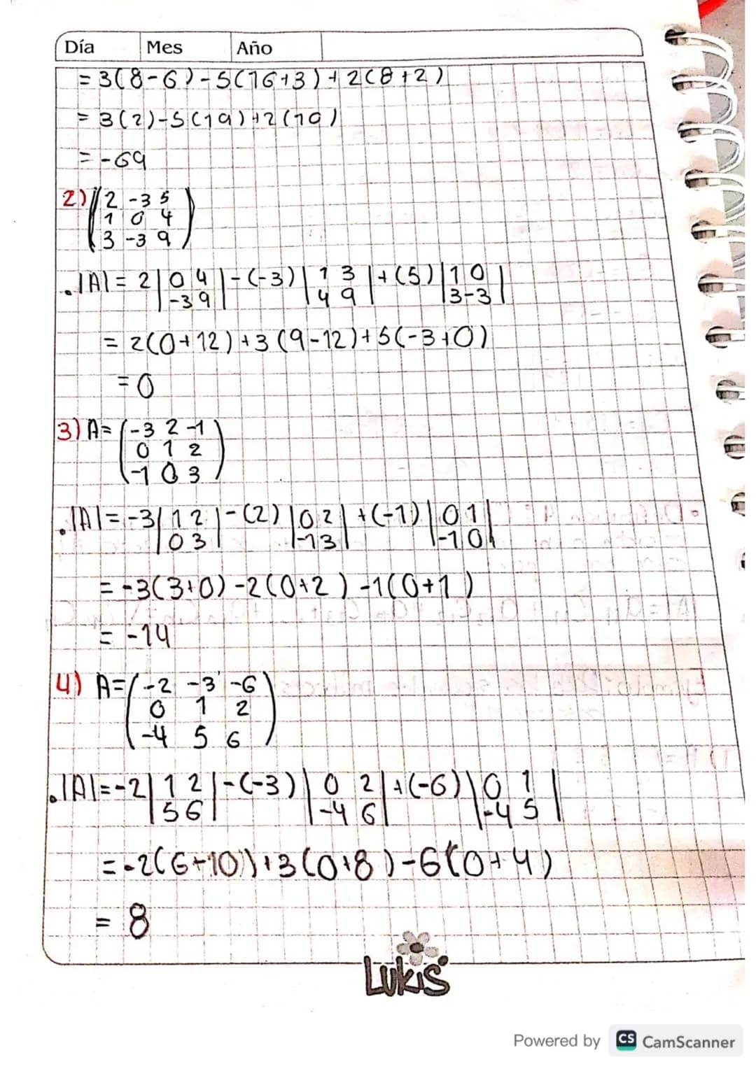 # Glase 16.

# Tercer Corte.

Día 16 Mes 10 Año 23

Determinantes.

- Definición 1: (Deterninantes 2x2)

Sea $A=\begin{pmatrix} a_1 & b_1 \ 
