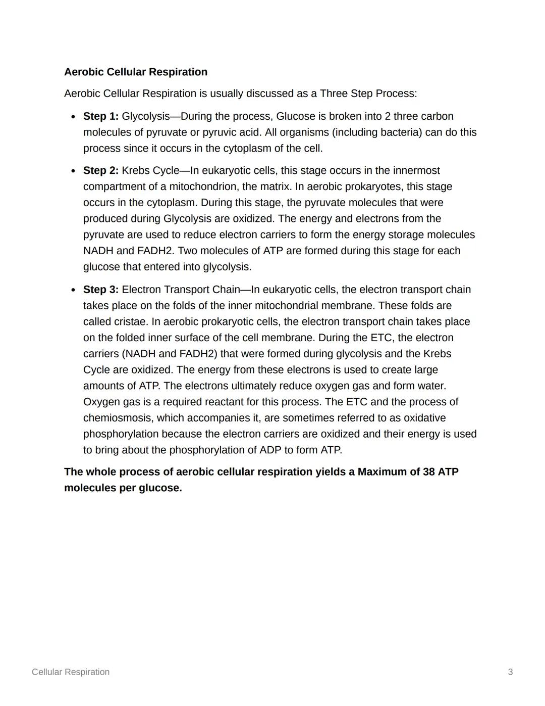 # Cellular Respiration

Cellular Respiration is the process of releasing the energy contained in organic
molecules (mainly Glucose) to do wo