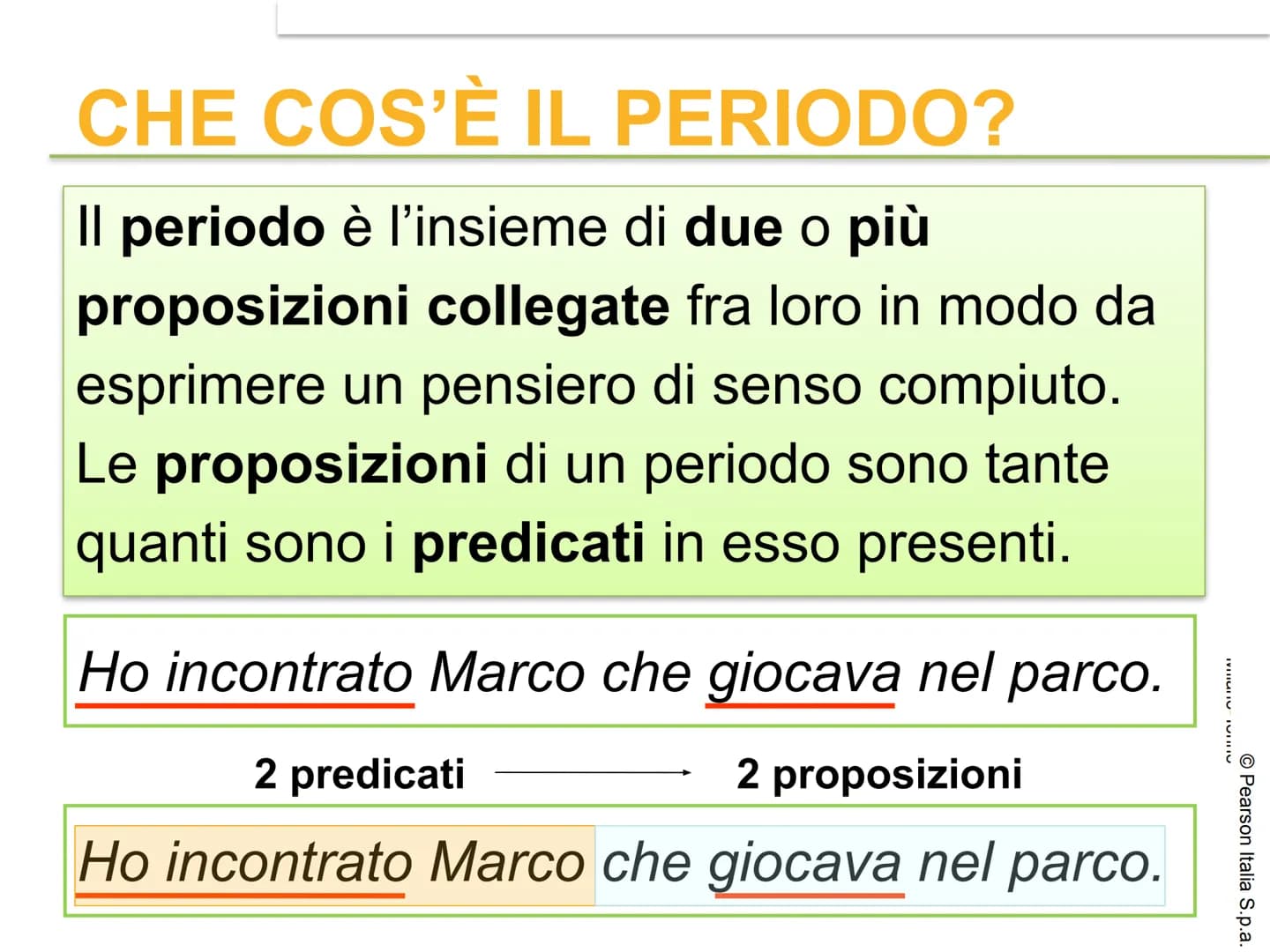 # IL PERIODO

© Pearson Italia S.p.a. # CHE COS'È IL PERIODO?

Il periodo è l'insieme di due o più
proposizioni collegate fra loro in modo d
