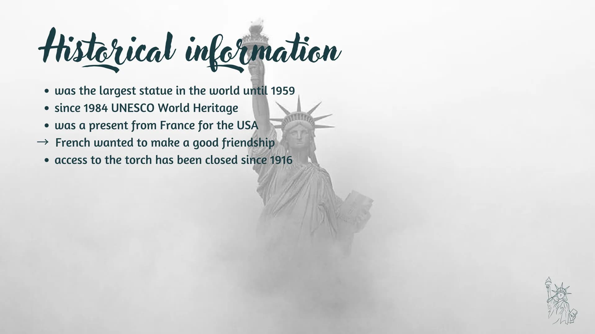 THE STATUE OF LIBERTY

a symbol of freedom # Content

topics:

- facts
- representation
- historical information
- construction of the Statu