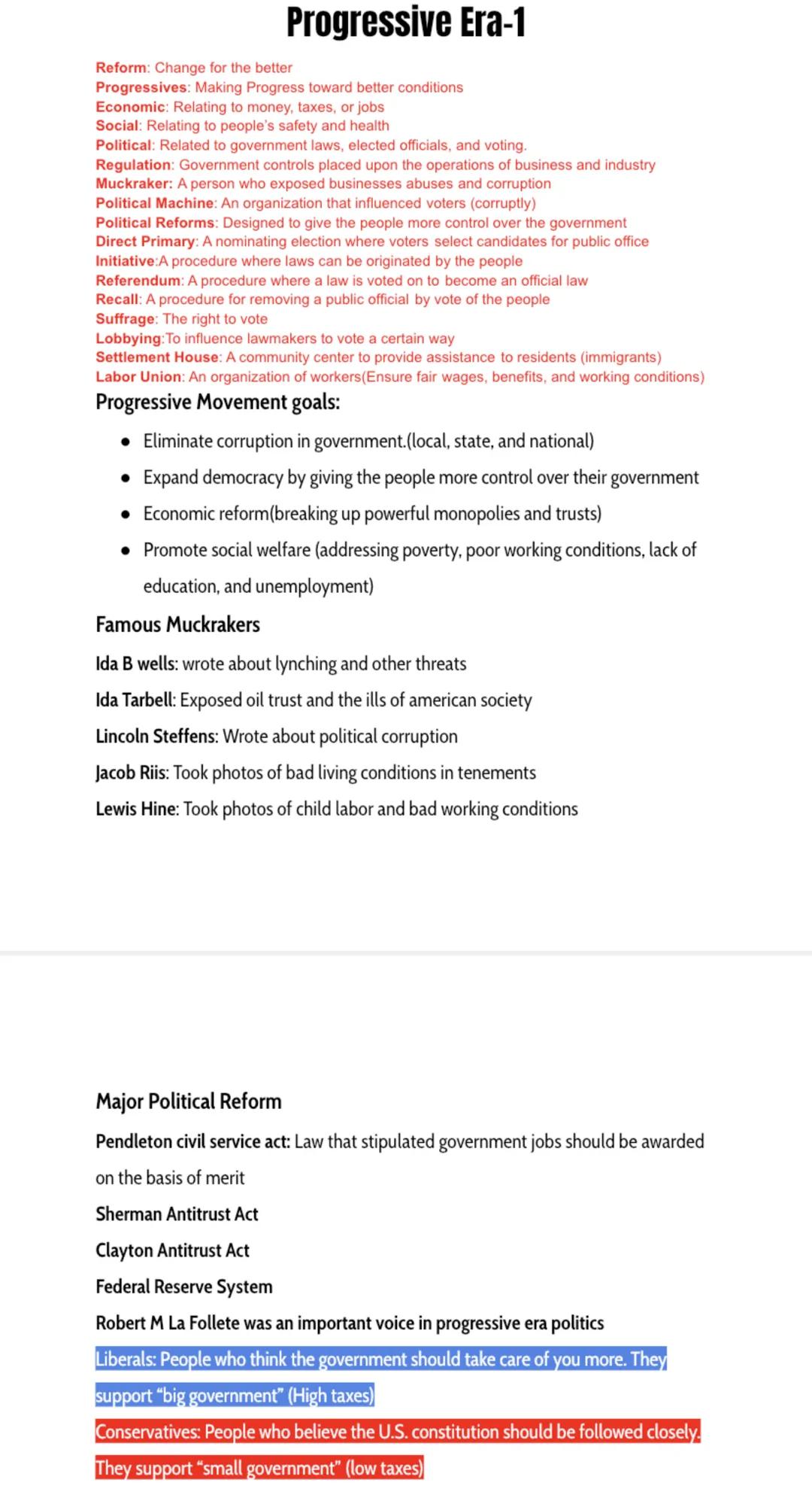# Progressive Era-1
Reform: Change for the better
Progressives: Making Progress toward better conditions
Economic: Relating to money, taxes,