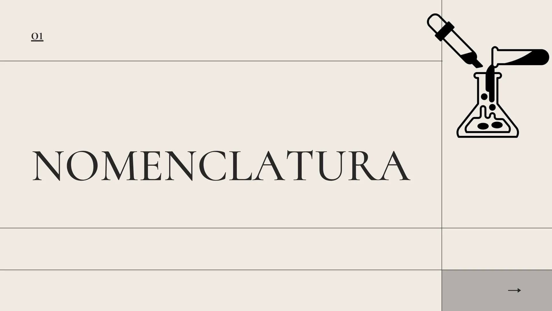# 01

NOMENCLATURA Conosciamo due tipi di nomenclatura

IUPAC		Tradizionale La nomenclatura IUPAC descrive la molecola
sulla base della sua 