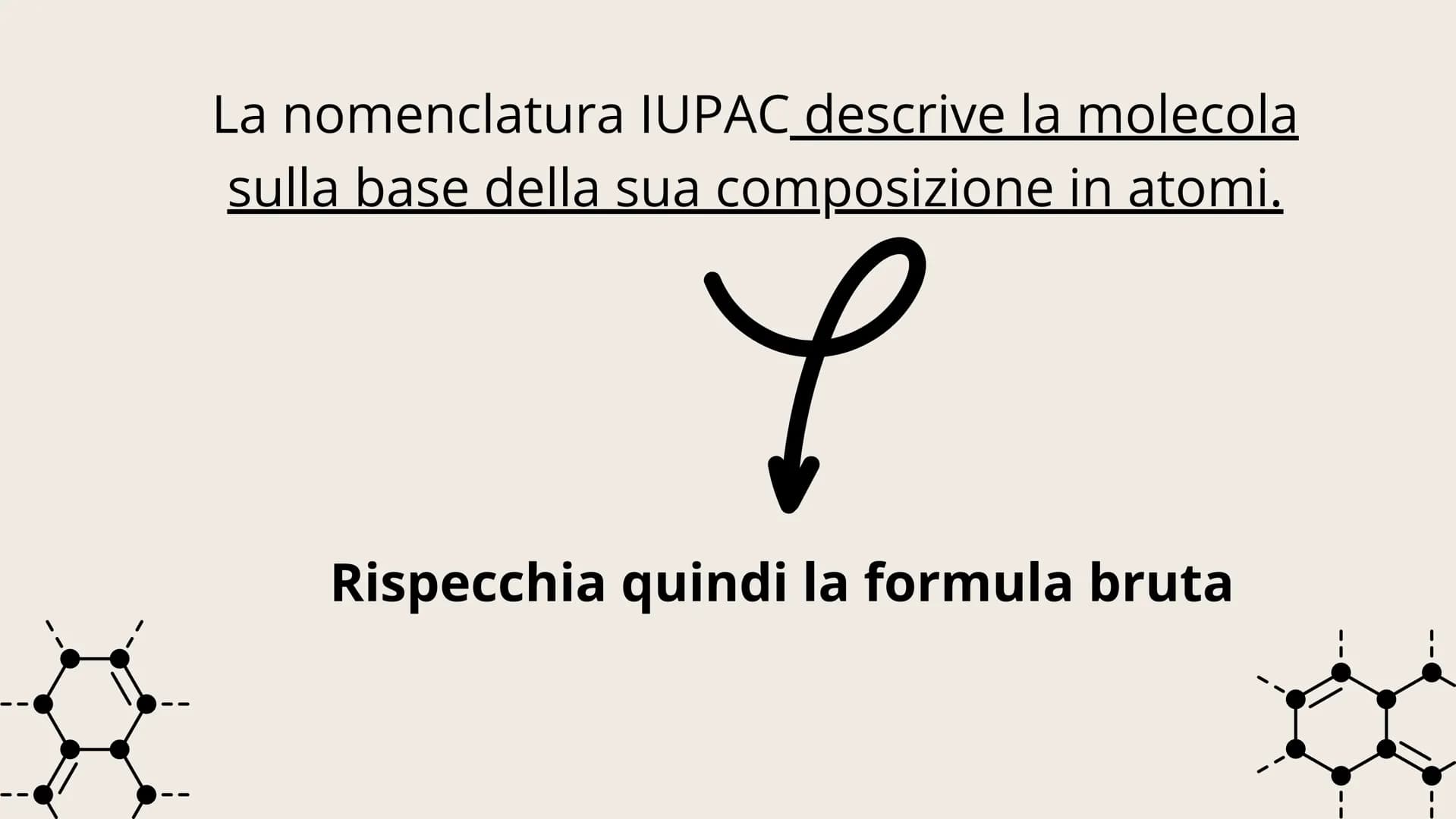 # 01

NOMENCLATURA Conosciamo due tipi di nomenclatura

IUPAC		Tradizionale La nomenclatura IUPAC descrive la molecola
sulla base della sua 