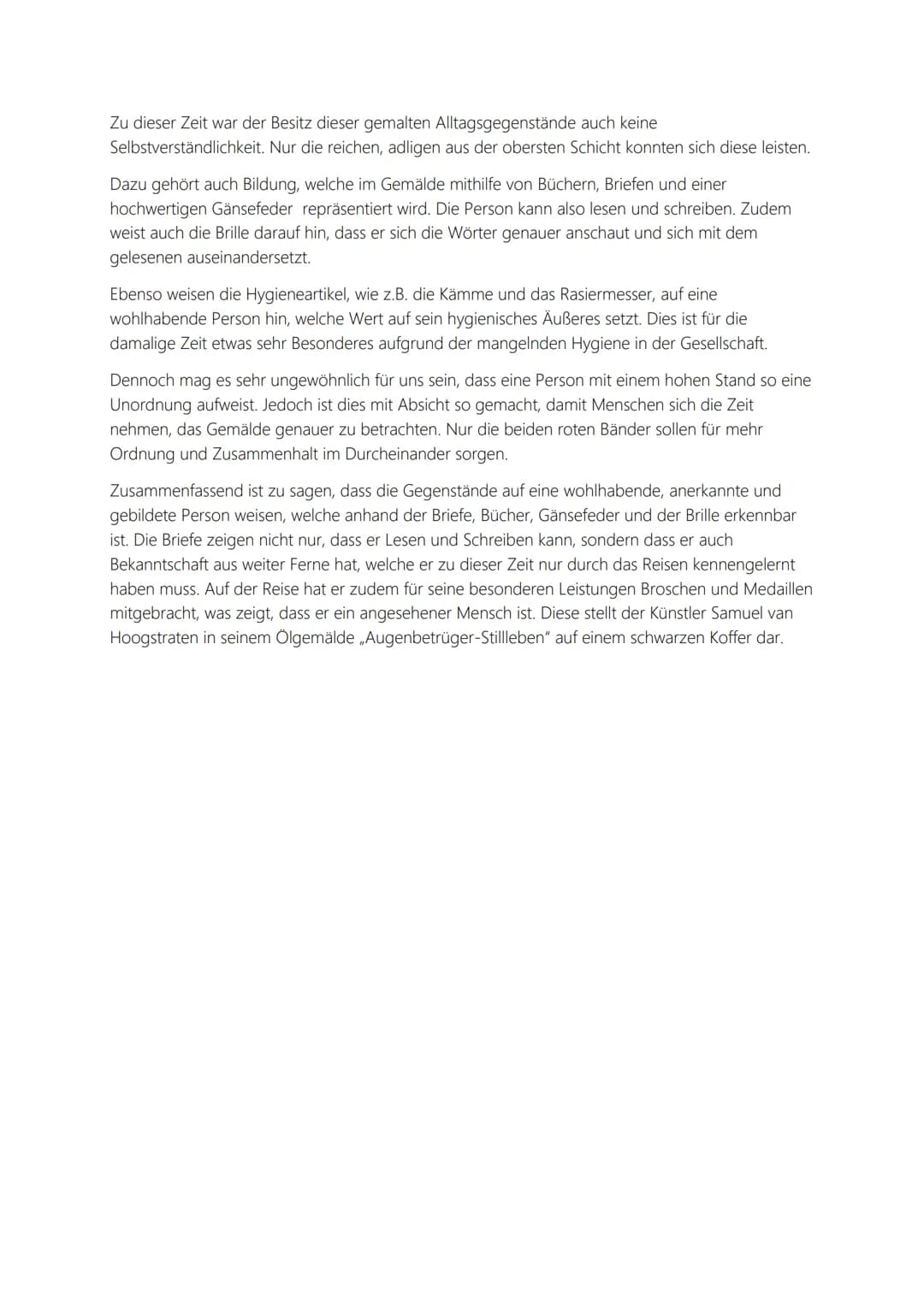 # Bildinterpretation

Das Augenbetrüger-Stillleben" ist eines der bekanntesten Ölgemälden vom niederländischen
Maler und Kunsttheoretiker Sa