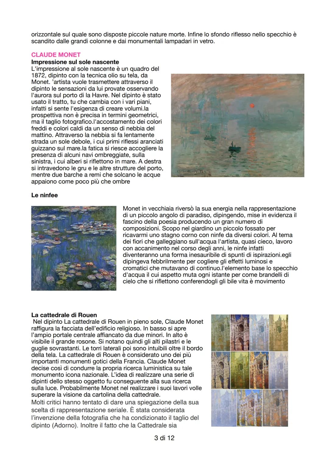 # L'IMPRESSIONISMO
L'impressionismo nasce in Francia, e fece della resa formale della percezione della vista della
proprio ricerca. Principa