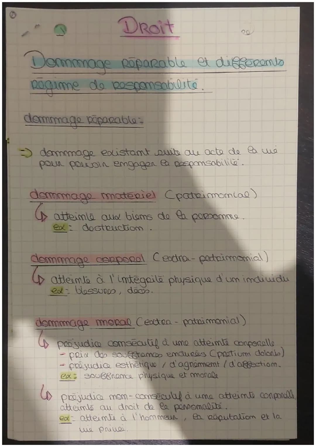 # Droit

Dommage Réparable et differents
Régime de Responsabilité.

dommage böparable:

=> dommage existant suite au acte de la we
pour pouv
