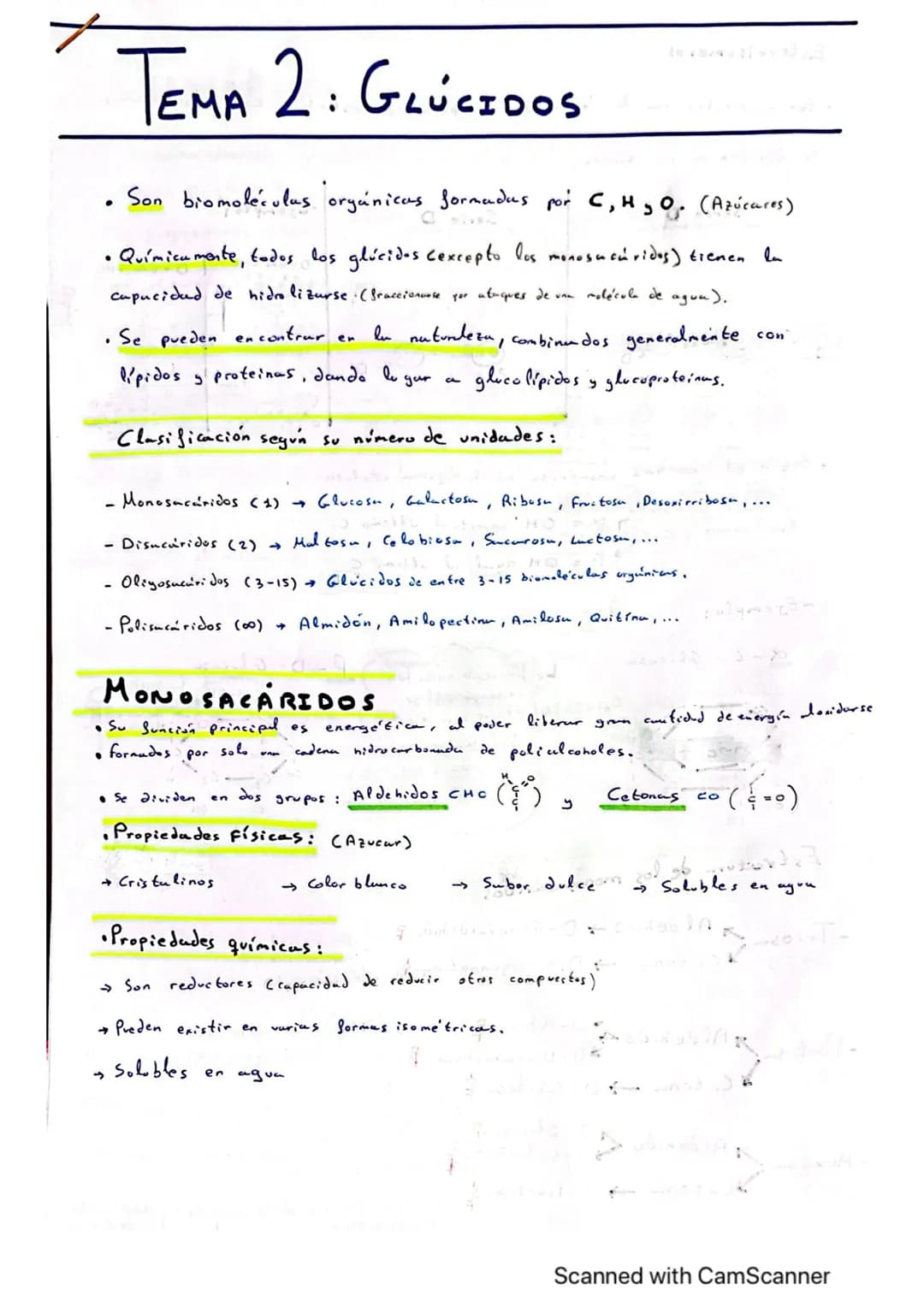 # TEMA EMA 2: GLÚCIDOS
ln
• Son biomoléculas orgánicas formadus por C, H, O. (Azúcares)

• Químicamente, todos los glúcidos Cexcepto los mon