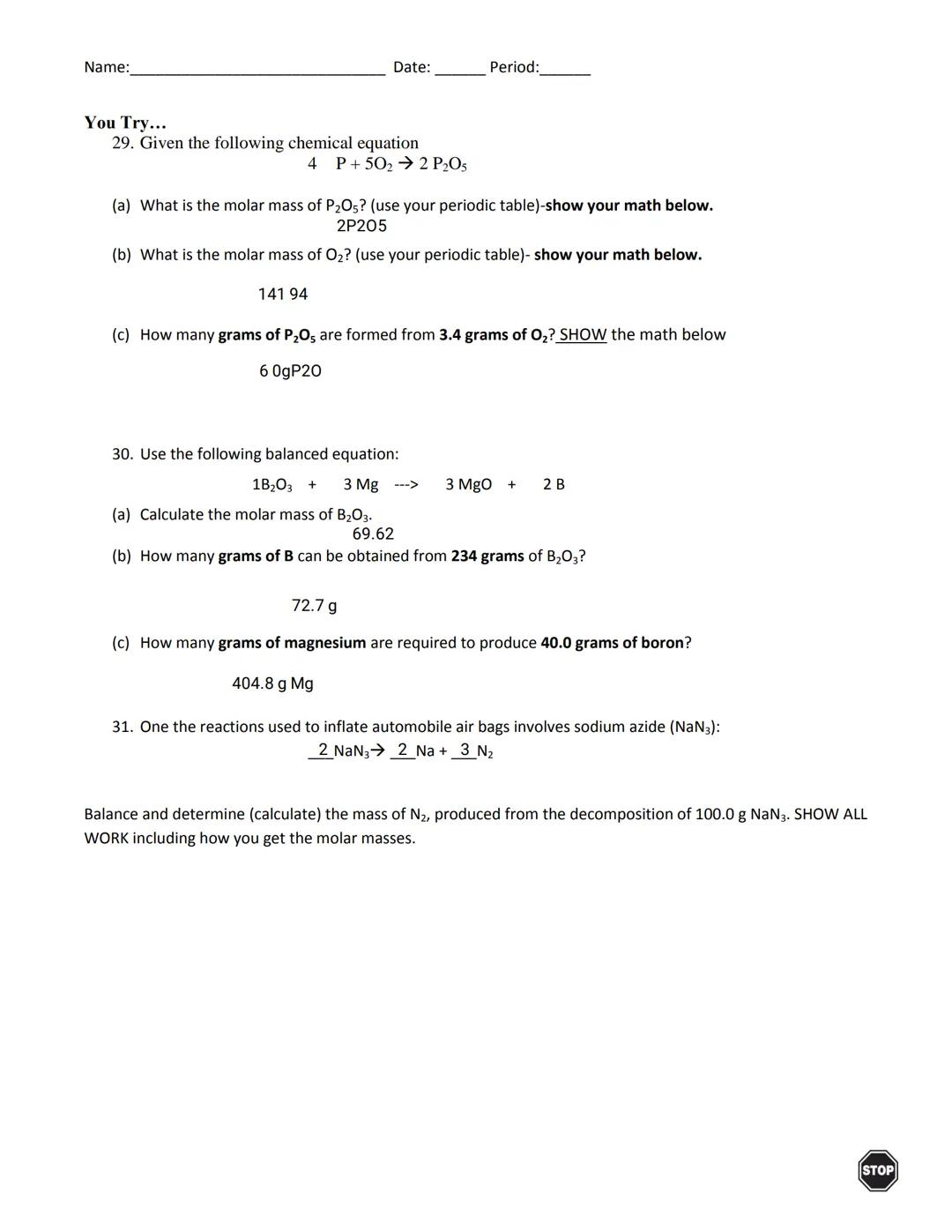 Name: _______________ Date: _______________ Period: _______________

# POGIL- Stoichiometry

## How do chemists use balanced chemical equati