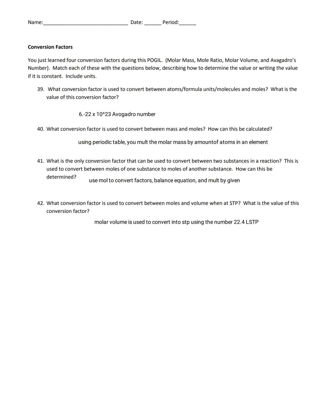 Name: _______________ Date: _______________ Period: _______________

# POGIL- Stoichiometry

## How do chemists use balanced chemical equati