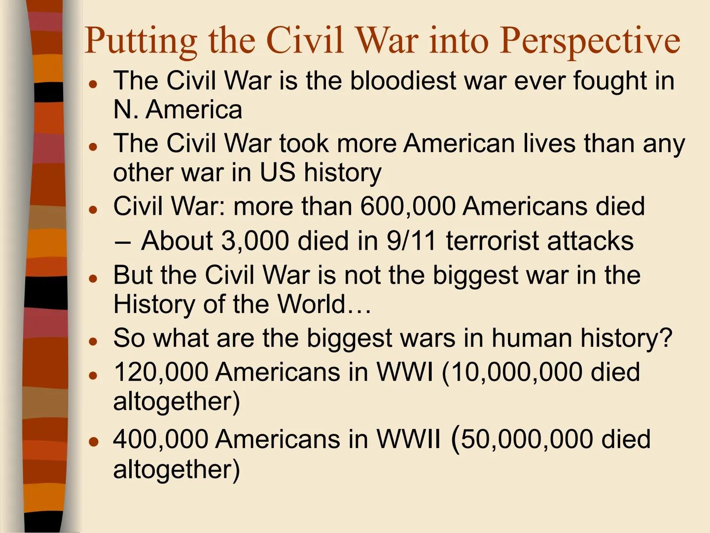 CIVIL WAR
***
Rebels
-VS-
Yankees

EQ: What are the key events of the Civil War? # Key Information on the War

*   The Civil War is the 4th 