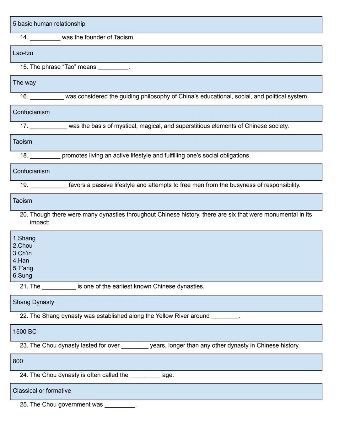 # Asian History Study Guide Packet
(China)
ASIAN
HISTORY # Asian History (China) Study Guide

Directions: Read and answer the following ques