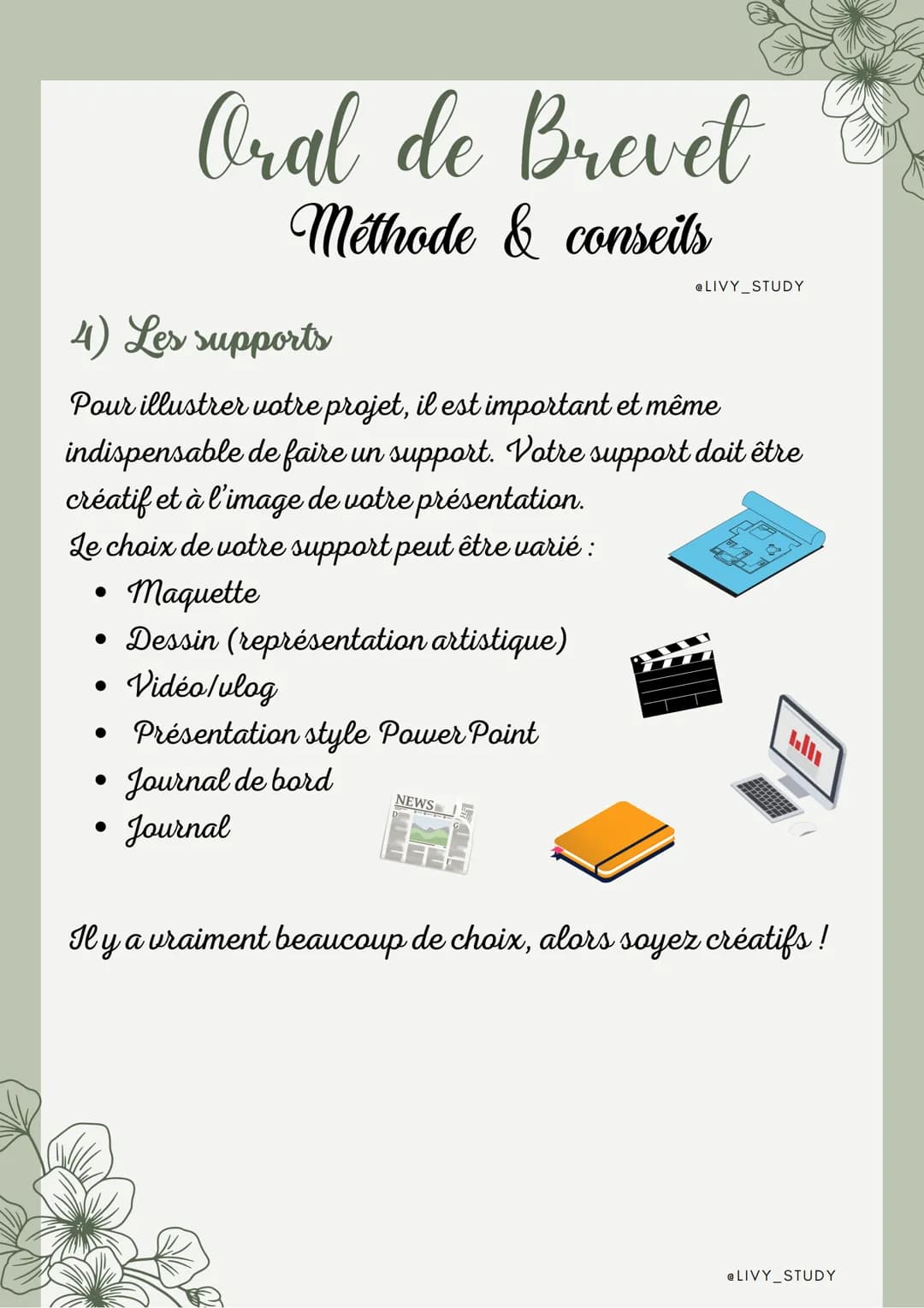 # Oral de Brevet

Méthode et conseils

1) De quoi s'agit-il?

@LIVY STUDY

*   Individuellement : d'une épreuve
orale de 5 min et d'un entre