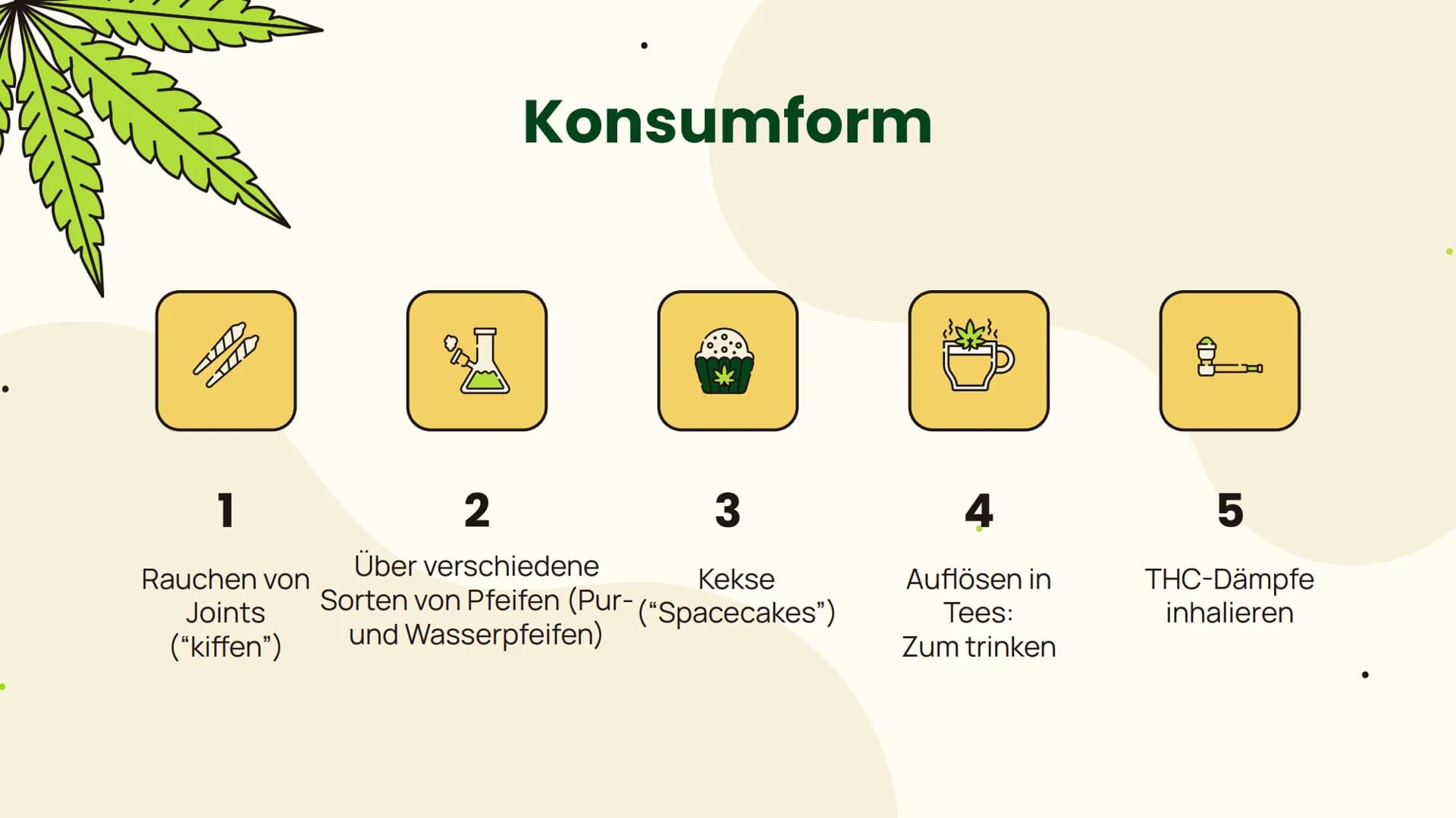 # Cannabis

... Folgen und Wirkung... Allgemeines
Aufbau, Inhaltsstoffe,
Konsumform

Suchtpotenzial

Folgen
Kurzzeitfolgen,
Langzeitfolgen

