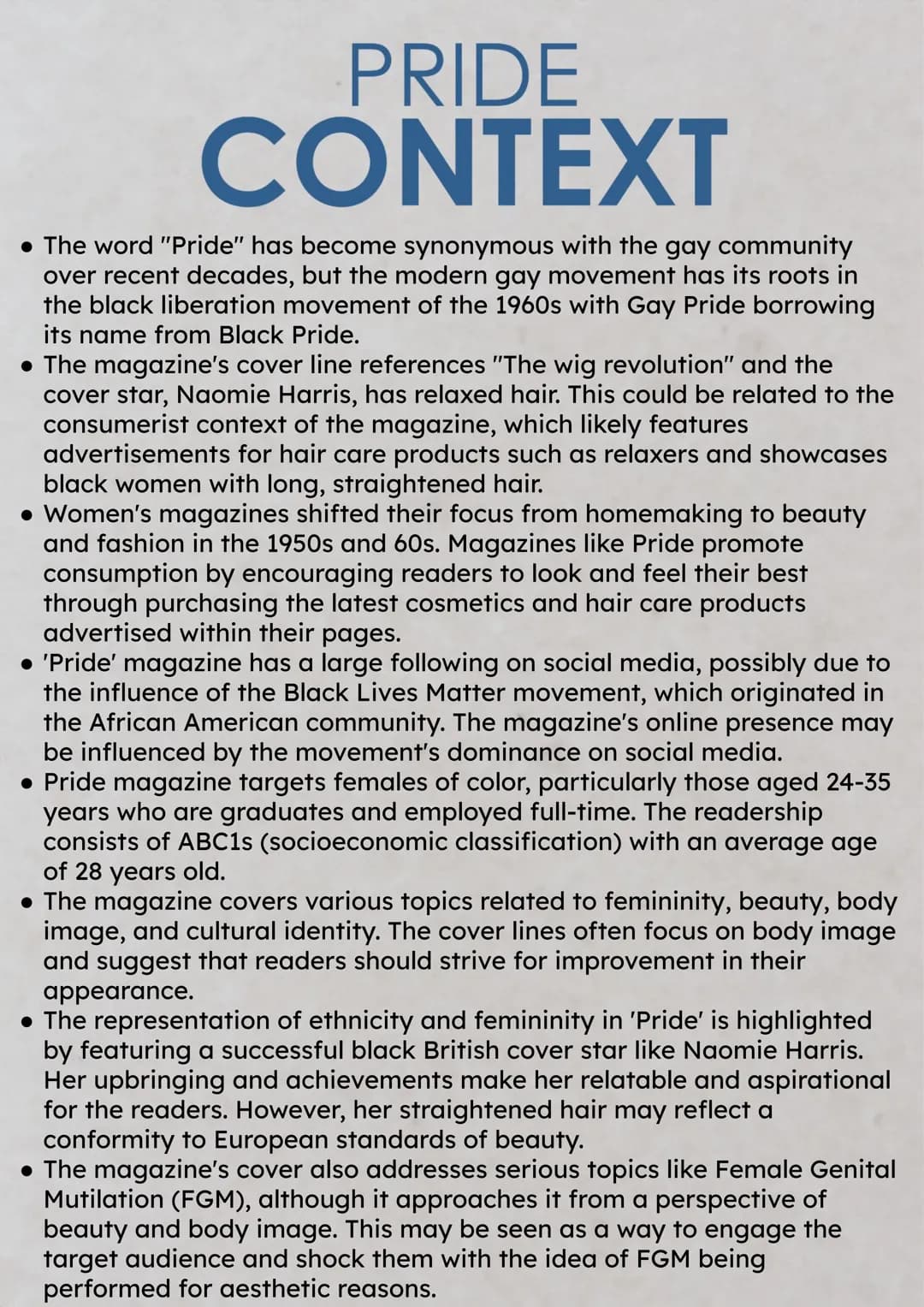 Media

EDUQAS GCSE 2024
MEDIA STUDIES
PAPER ONE NOTES # SECTION A
# PRIDE
PRIDEMAGAZINE.COM
CELEBRATING 24 YEARS AT THE TOP!
PRIDE
NOVEMBER 