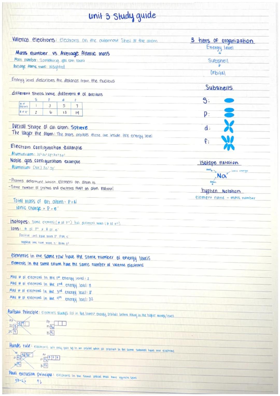 # unit 3 Study guide

Valence electrons: electrons on the outermost Shell of the atom

Mass number vs Average Atomic mass
Mass number: Somet