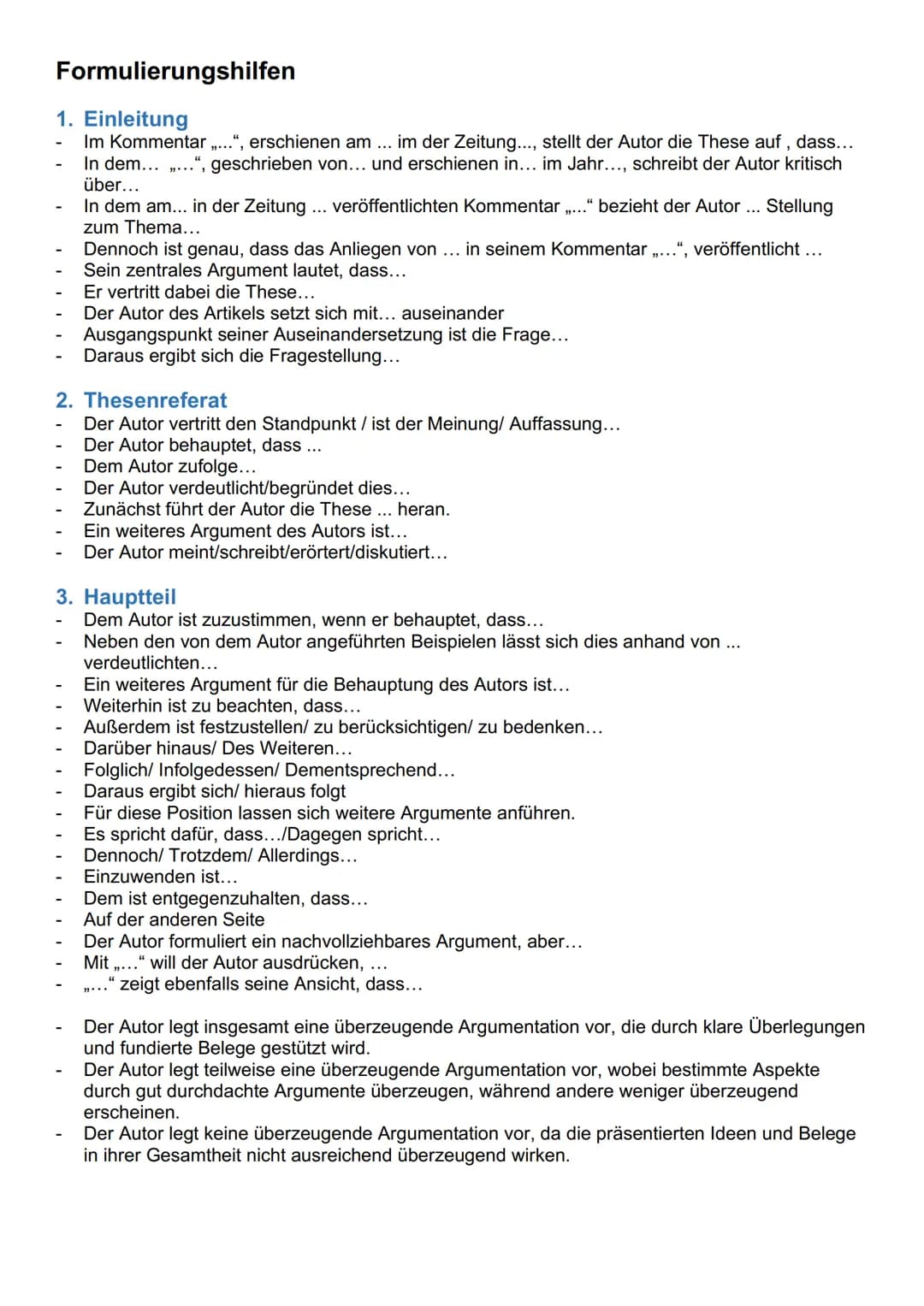 # Deutsch Abiturprüfung - Texterörterung

1. Vor dem Verfassen

- Text mehrmals lesen bis man es verstanden hat
- Dabei:
  - → Alle Behauptu
