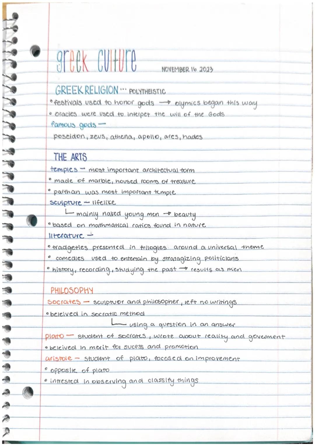 greek culture
NOVEMBER 16 2023

GREEK RELIGION. POLYTHEISTIC
•festivals used to honor gods olymics began this way
oracles were used to inter