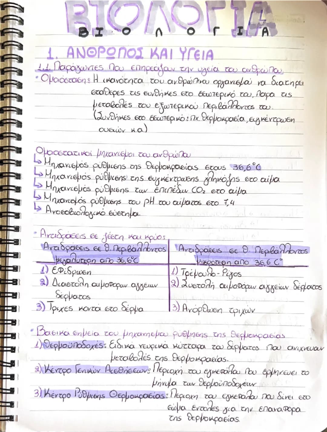 # ΒΙΟΛΟΓΙΑ

1. ΑΝΘΡΩΠΟΣ ΚΑΙ ΥΓΕΙΑ

11. Παράγωντες που επηρεάζουν την υγεία του ανθρώπου,

• Ομοιόστασης. Η ικανότητα του ανθρώπινου οργανισμ