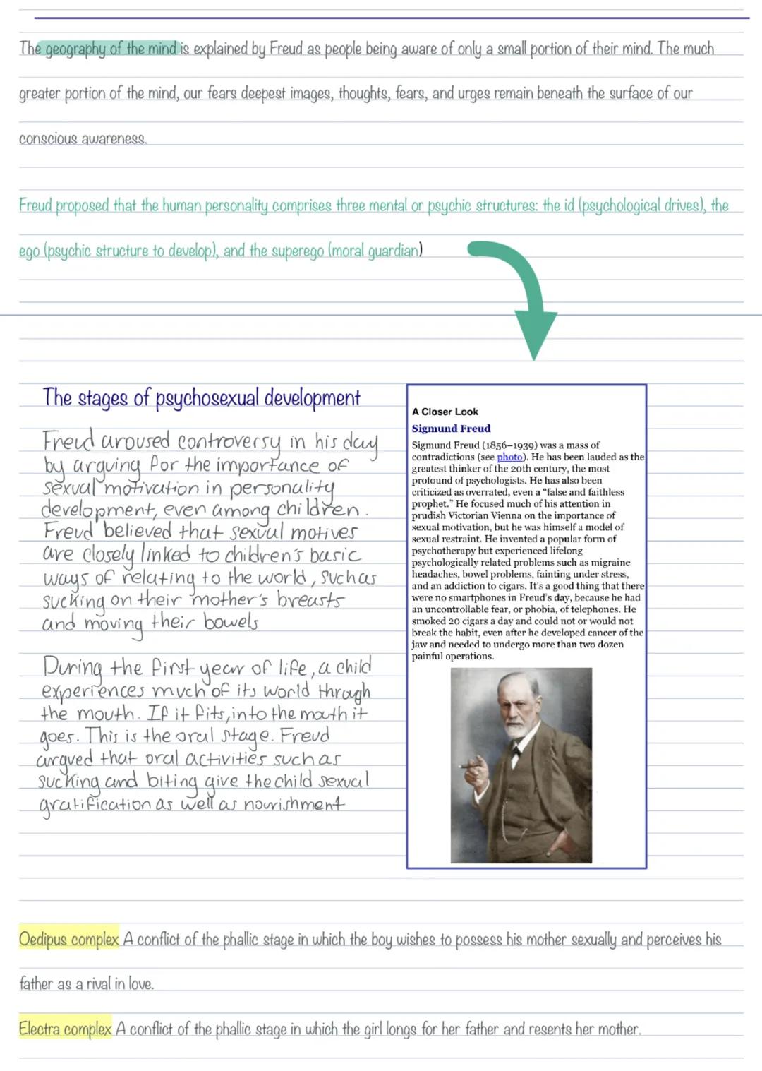 The geography of the mind is explained by Freud as people being aware of only a small portion of their mind. The much
greater portion of the
