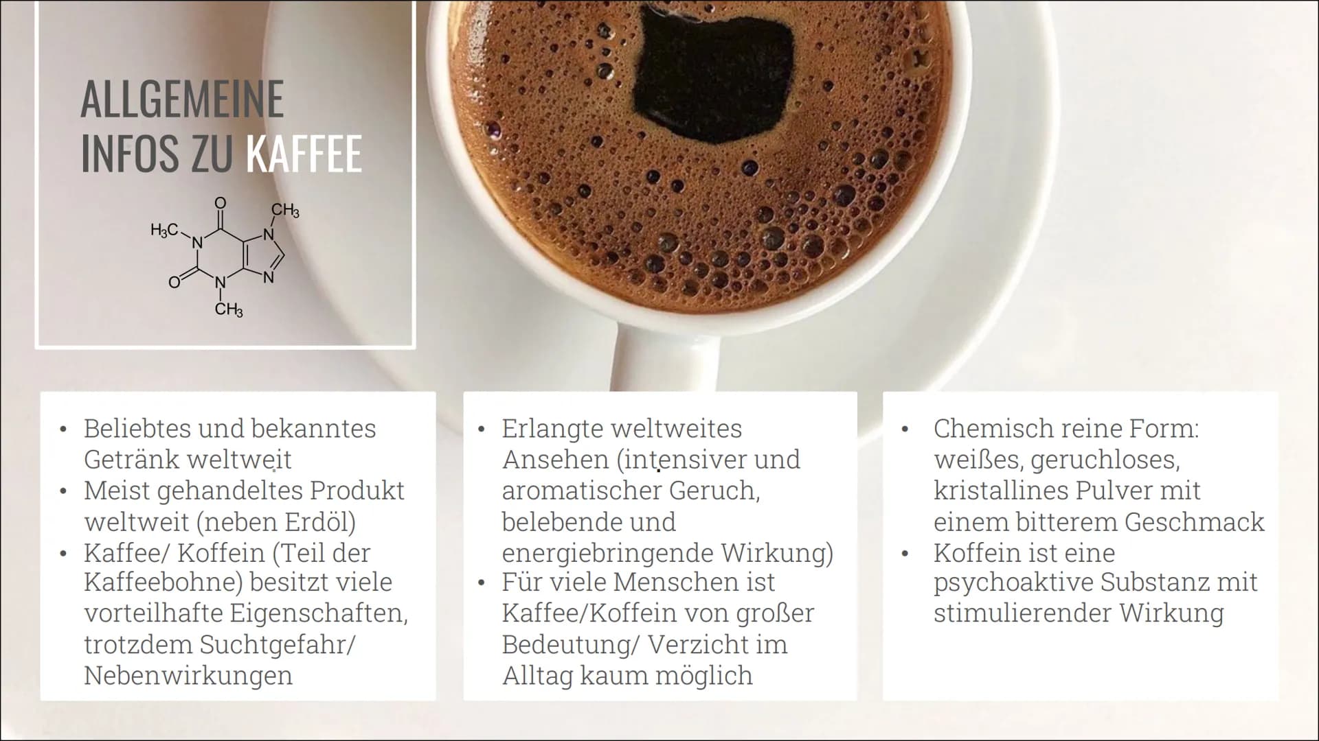 # KAFFEE &
# KOFFEIN

Alles über die Nutzung, die
Wirkung und die Sucht INHALT

01 ALLGEMEINES
Geschichte, Vorkommen und
Herstellung

02 KON