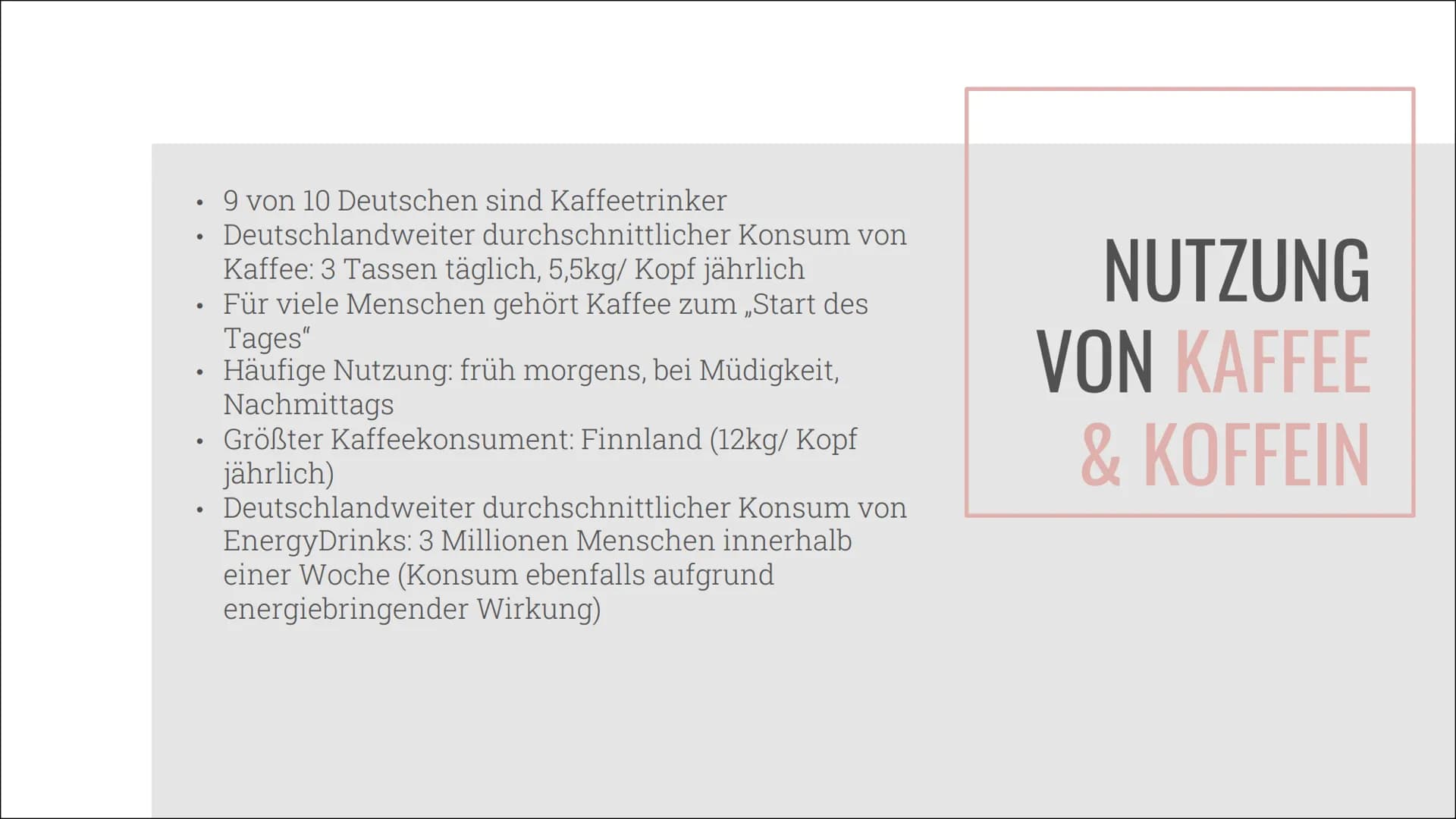 # KAFFEE &
# KOFFEIN

Alles über die Nutzung, die
Wirkung und die Sucht INHALT

01 ALLGEMEINES
Geschichte, Vorkommen und
Herstellung

02 KON