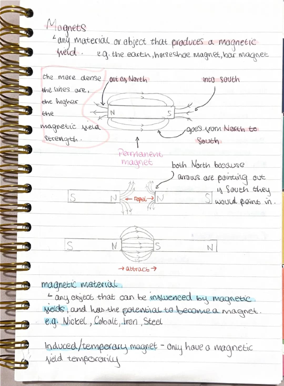 # Magnets
'any material or abject that produces a magnetic
held. e.g. the earth, horseshoe magnet, bar magnet

the more dense out os North i