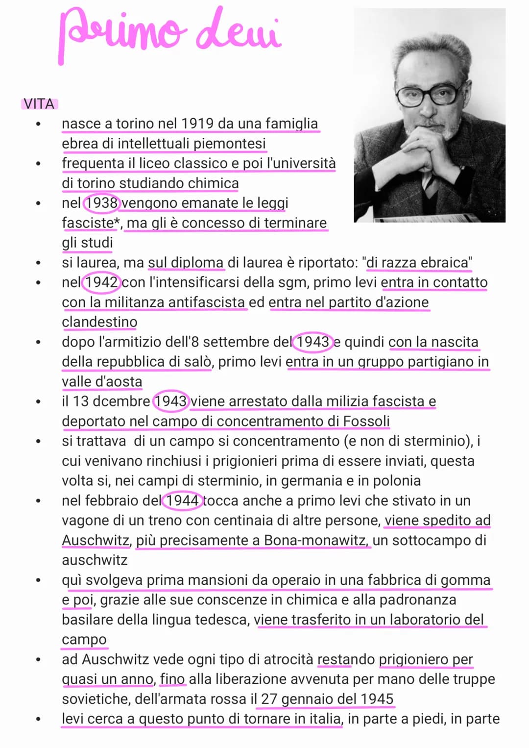 # Primo devi

VITA

- nasce a torino nel 1919 da una famiglia
ebrea di intellettuali piemontesi
- frequenta il liceo classico e poi l'univer