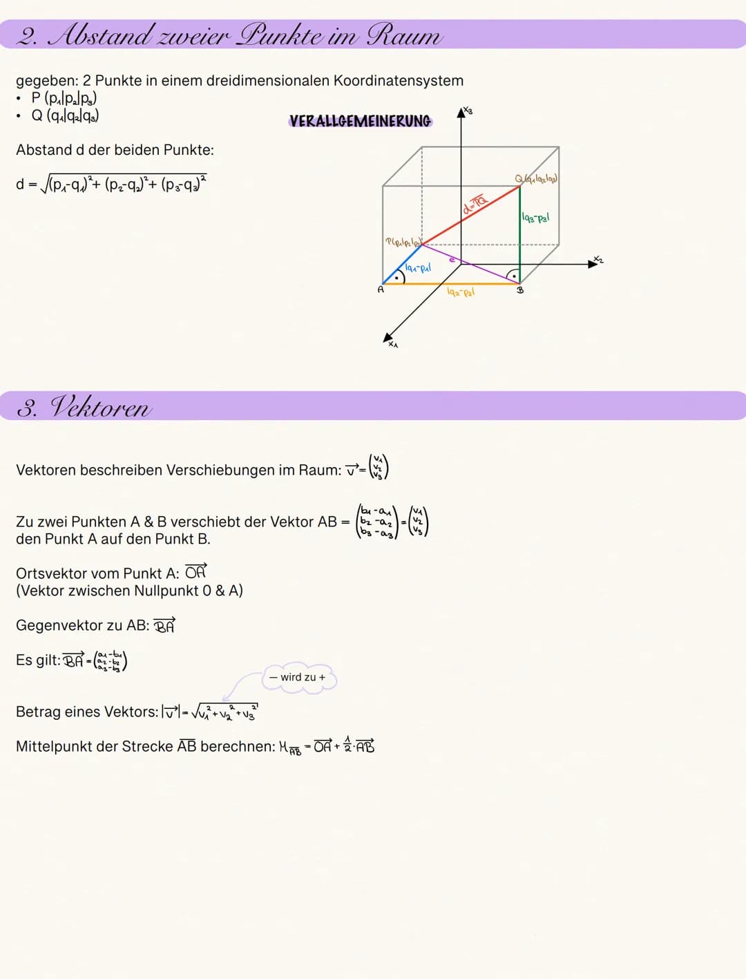 ### III. Vektorrechnung

### 1. Punkte und Figuren im Raum

DEFINITION

*   jeder Punkt P ist durch drei Koordinaten p₁,p₂,p₃ eindeutig best