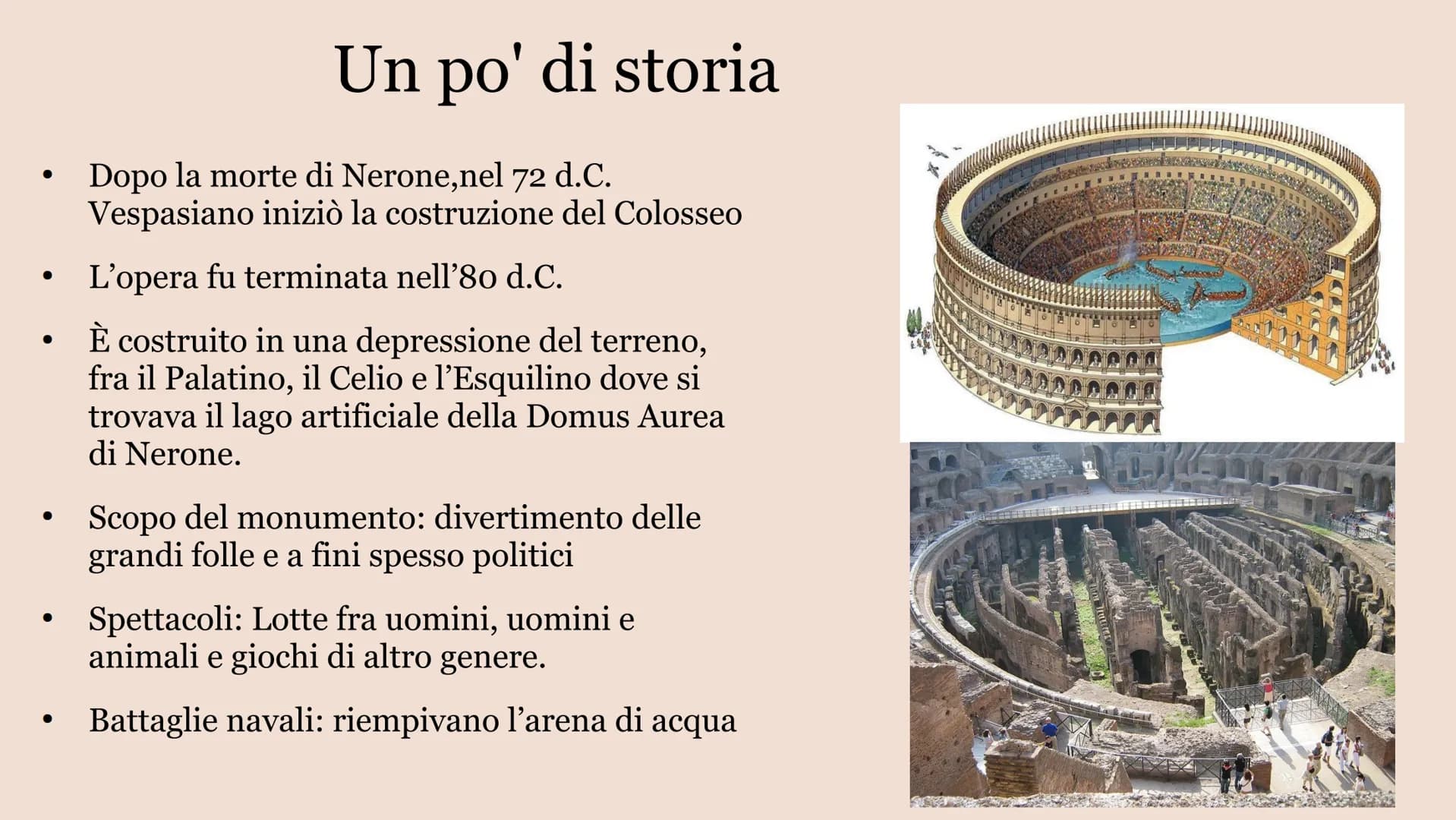 # IL COLOSSEO # Struttura

• Dimensioni: 188x156 m

• Forma: Ellittica

• Conteneva: 50 000 persone

• Costruite su 3 piani

  1º piano: Pat