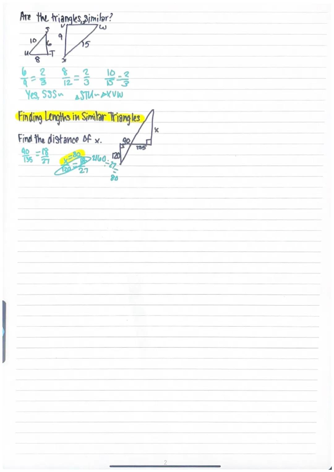 # 6-3 Proving Triangles Similar

Postulate 17-Angle-Angle Similarity (AA) Postulante

Postulate-If two angles of one triangle are congruent 