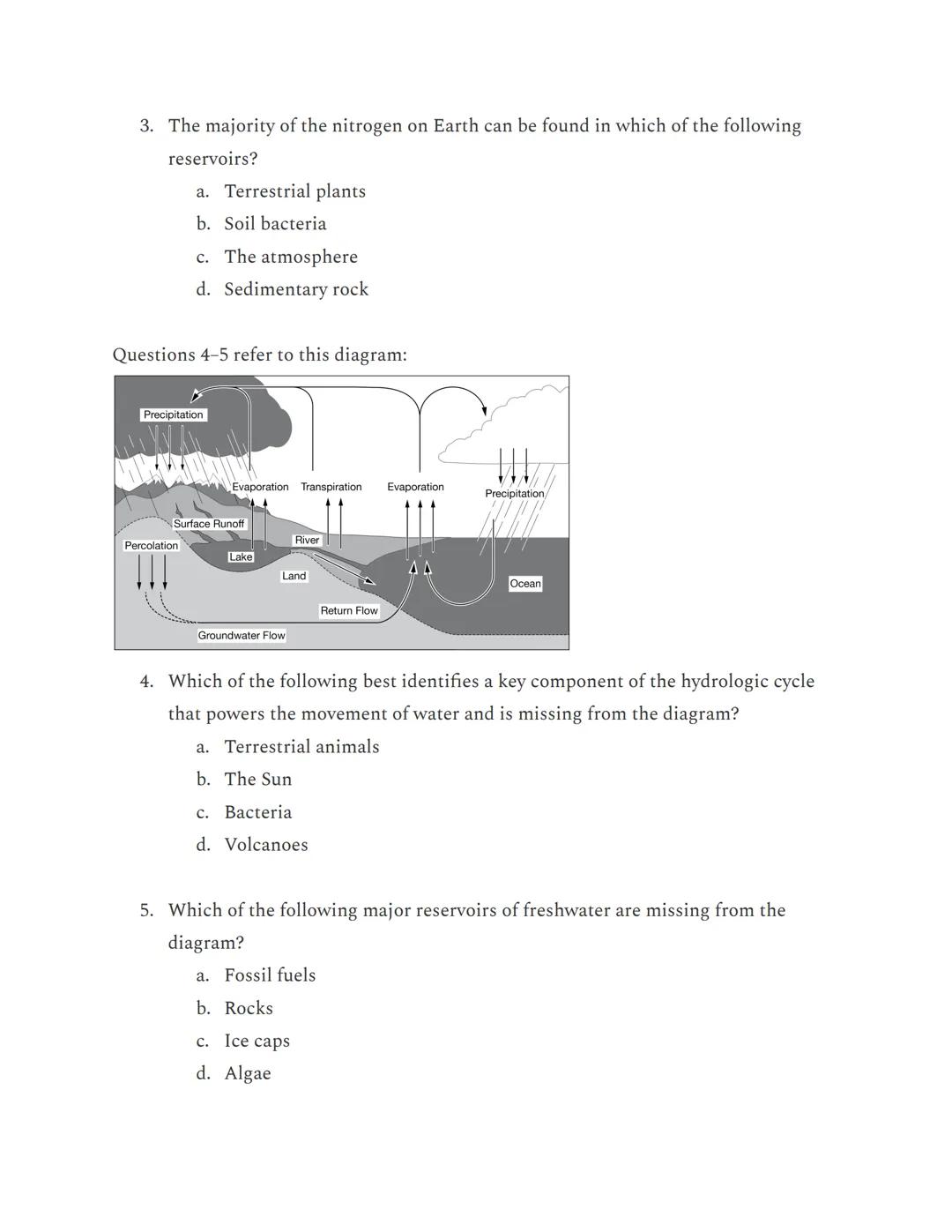 APES Unit 1: Multiple Choice from AP Classroom

Questions 1-3 refer to this diagram:

Nitrogen Gas (N₂) in Atmosphere

Plants

Bacteria

Con