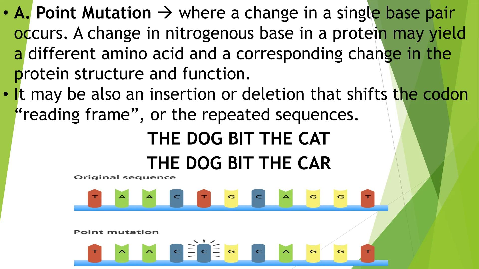 MUTATION • Changes in the protein structure or level of expression
may lead to changes in cellular properties and behavior,
as a result, the