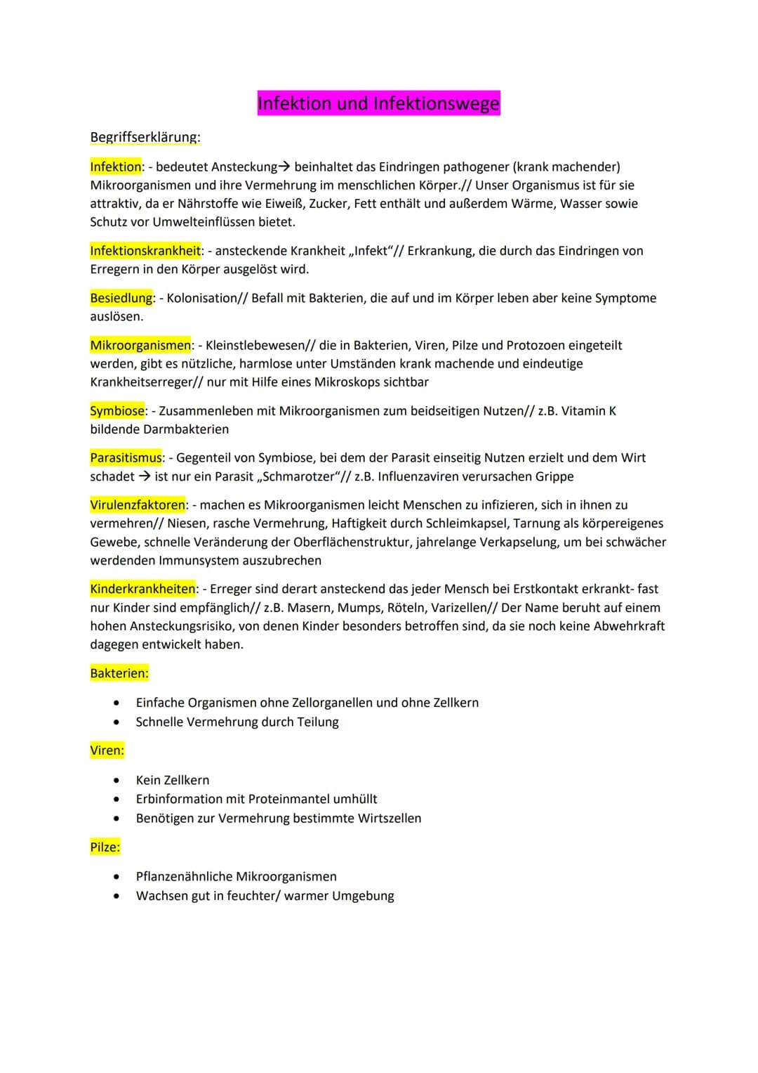 # Infektion und Infektionswege

Begriffserklärung:

Infektion: - bedeutet Ansteckung→ beinhaltet das Eindringen pathogener (krank machender)