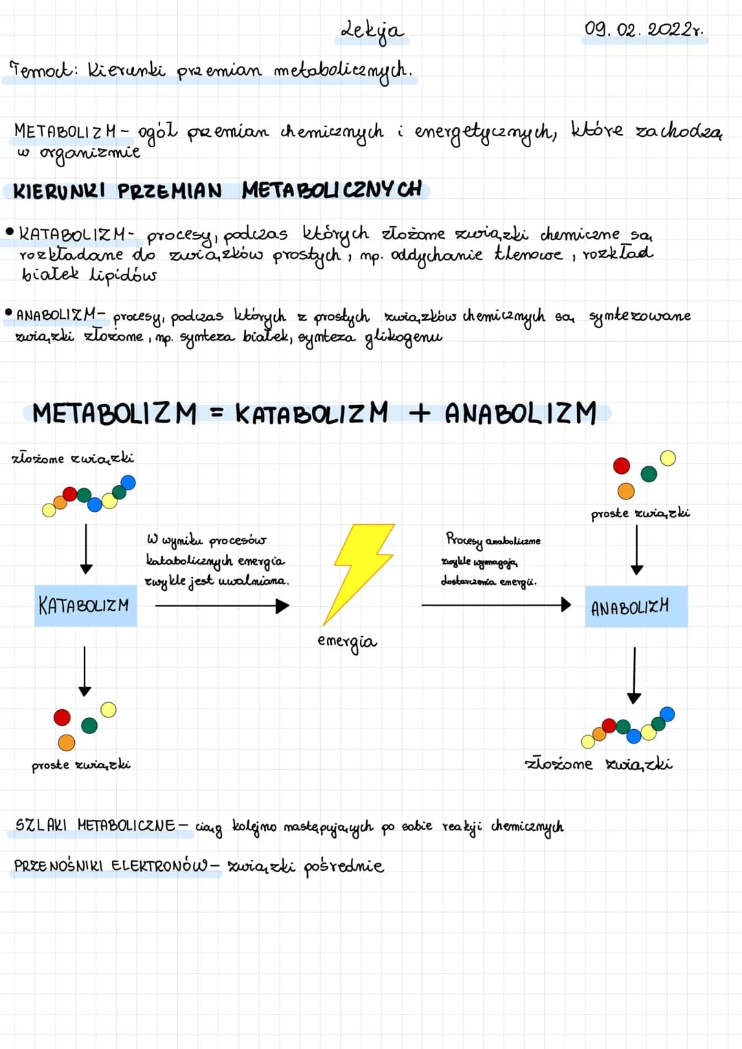 Lekja

Temoct: Kierunki przemian metabolicznych.

09.02.20228.

METABOLIZM - ogół przemian chemicznych i energetycznych, które zachodzą
w or