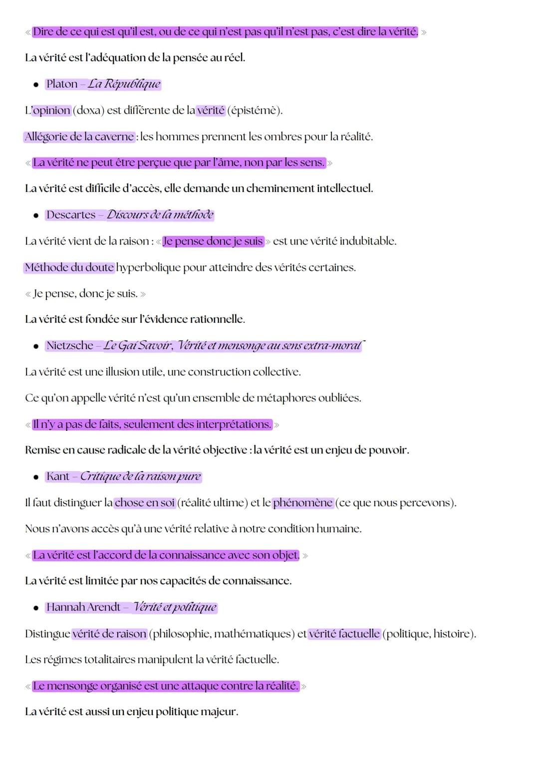 Vérité
Conformité d'un énoncé à la réalité, ou comme la cohérence logique d'un discours. C'est aussi une
valeur liée à la connaissance, à la