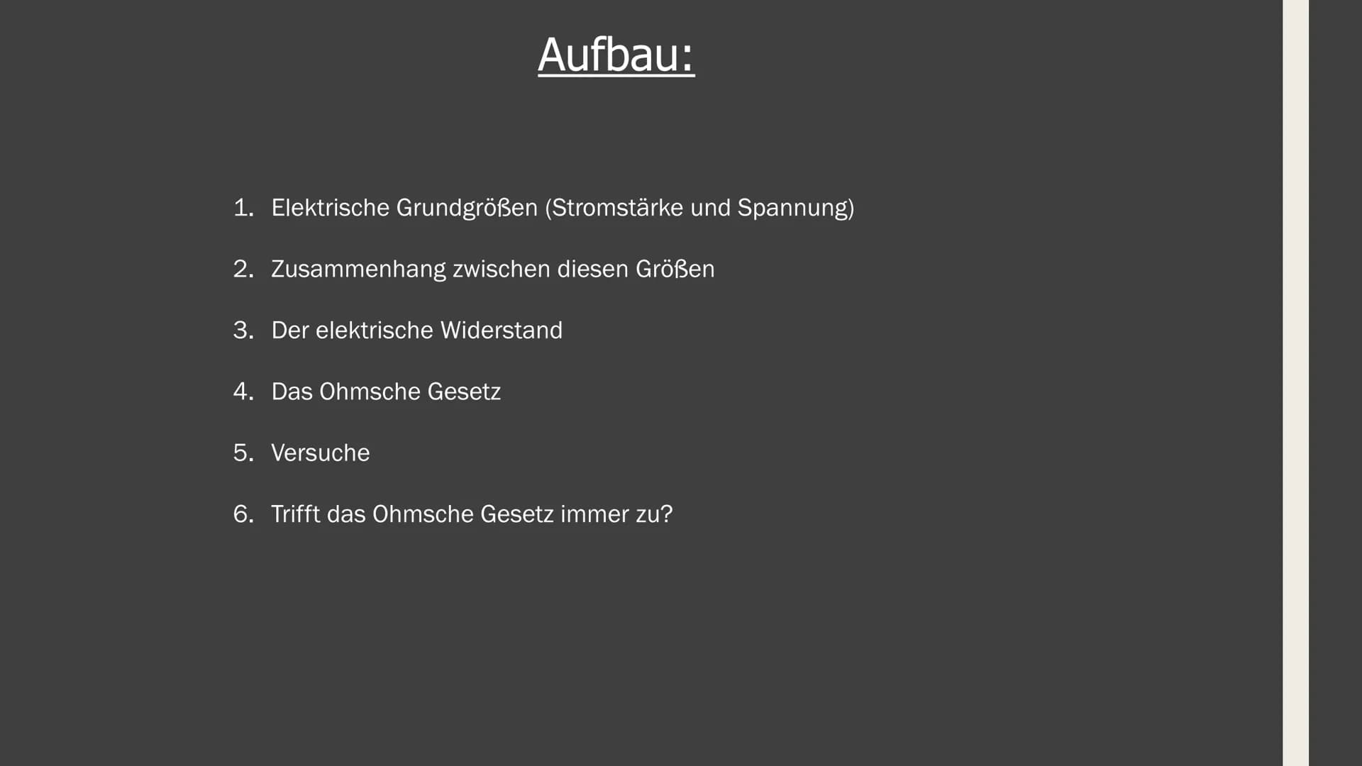 # GFS im Fach Physik

## Zum Ohmschen Gesetz # Aufbau:

1. Elektrische Grundgrößen (Stromstärke und Spannung)
2. Zusammenhang zwischen diese