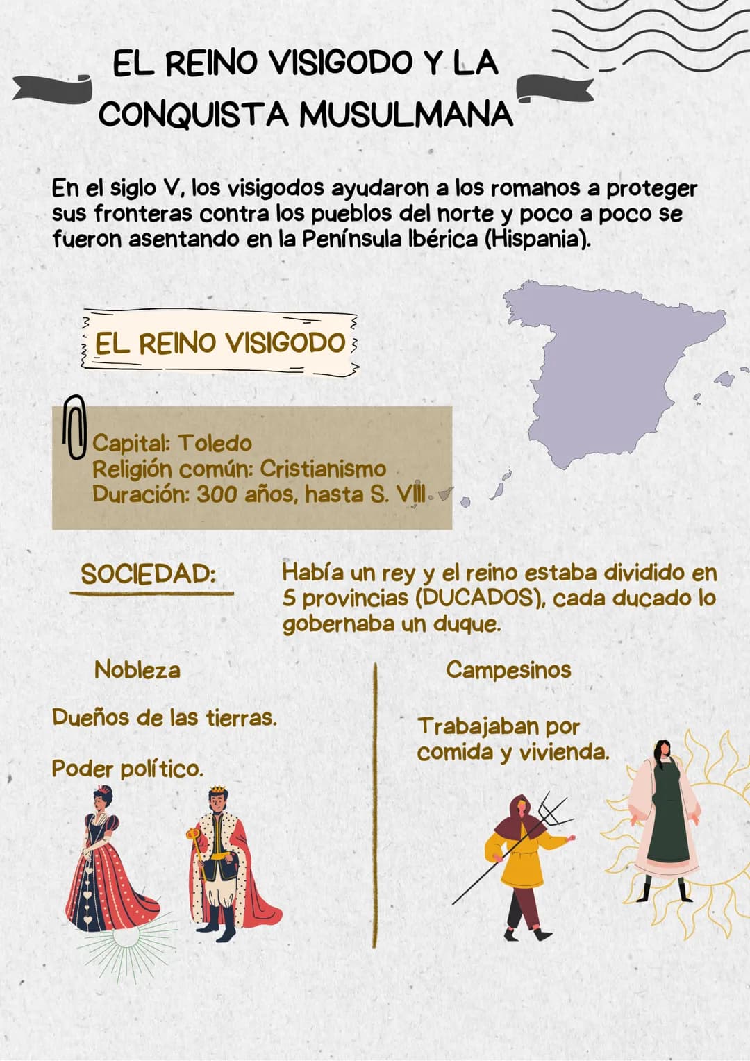 # EL REINO VISIGODO Y LA
CONQUISTA MUSULMANA

En el siglo V, los visigodos ayudaron a los romanos a proteger
sus fronteras contra los pueblo