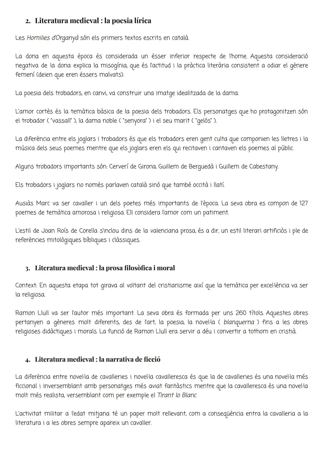 # EXAMEN PARCIAL: CATALÀ

1.  Quadre cronològic de la Literatura catalana

|                       |                               |        