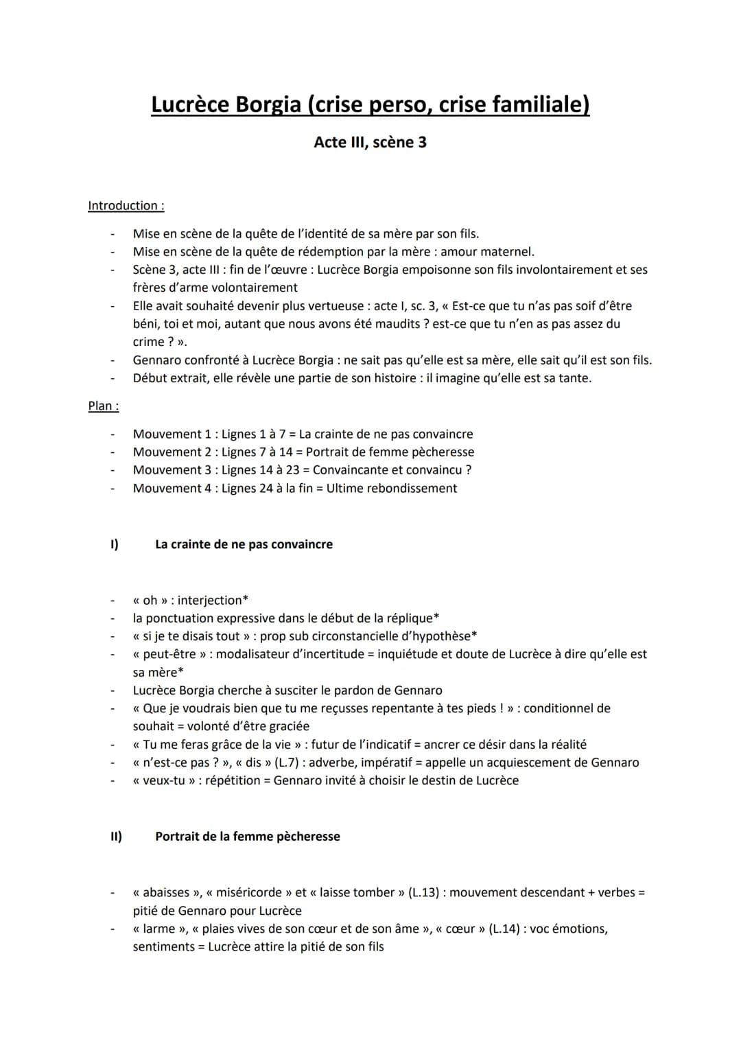# Lucrèce Borgia (crise perso, crise familiale)

Acte III, scène 3

Introduction:

- Mise en scène de la quête de l'identité de sa mère par 