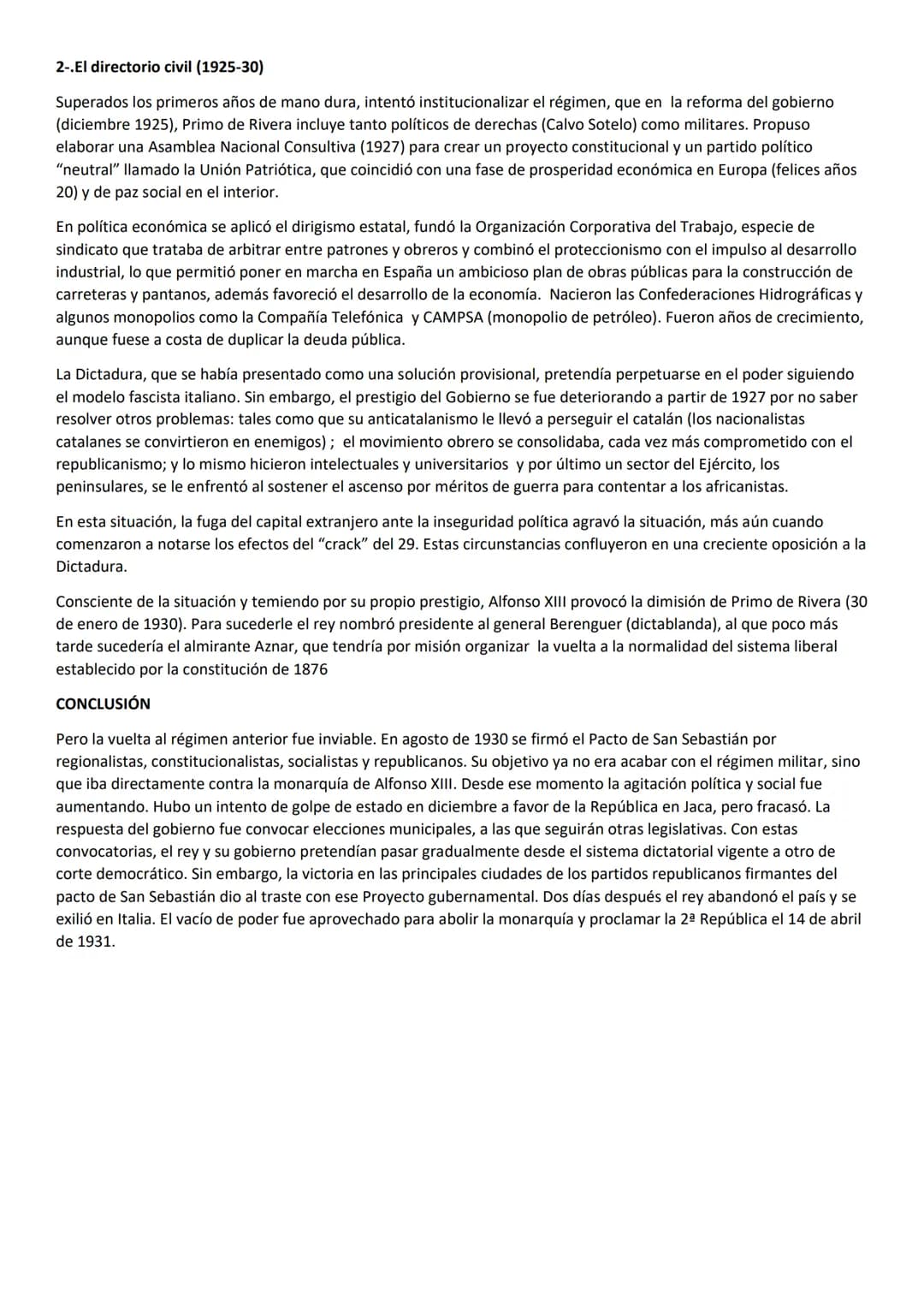 # RESUMEN TEMA 2: LA DICTADURA DE PRIMO DE RIVERA

INTRODUCCIÓN

La ineficacia del sistema monárquico parlamentario hizo que, en un amplio s