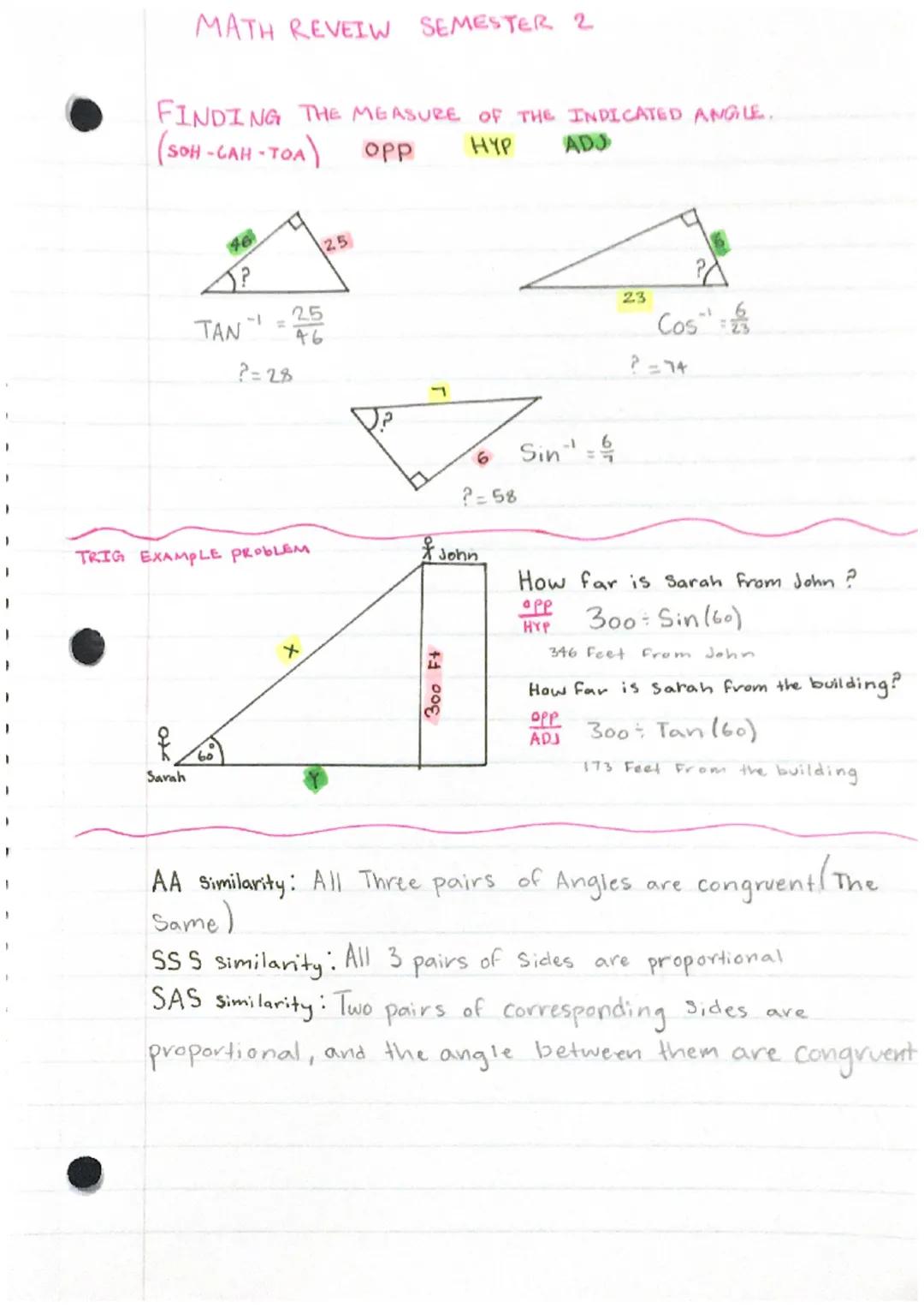 # MATH REVEIW SEMESTER 2

SOH-CAH-TOA $\Theta$-THEATA

Sine -Sin (opposite, Hypotenuse) $\frac{(OPP)}{(HYP)} = Sin \theta$

Sin Y = $\frac{A