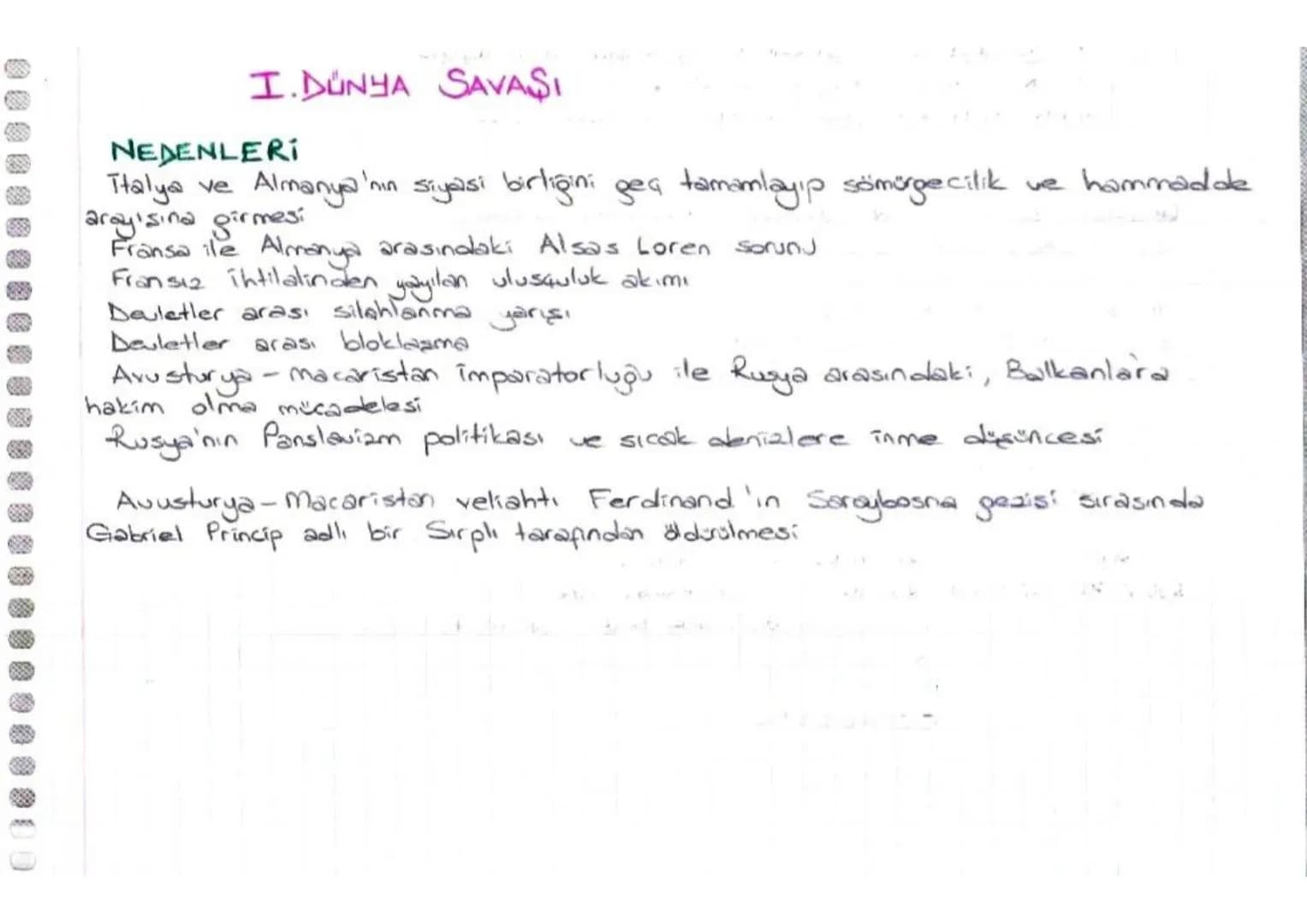 # I. DÜNYA SAVAŞI

A

NEDENLERI

Italya ve Almanya'nın siyasi birliğini geç tamamlayıp sömürgecilik ve hammadde
arayışına girmesi

Fransa il