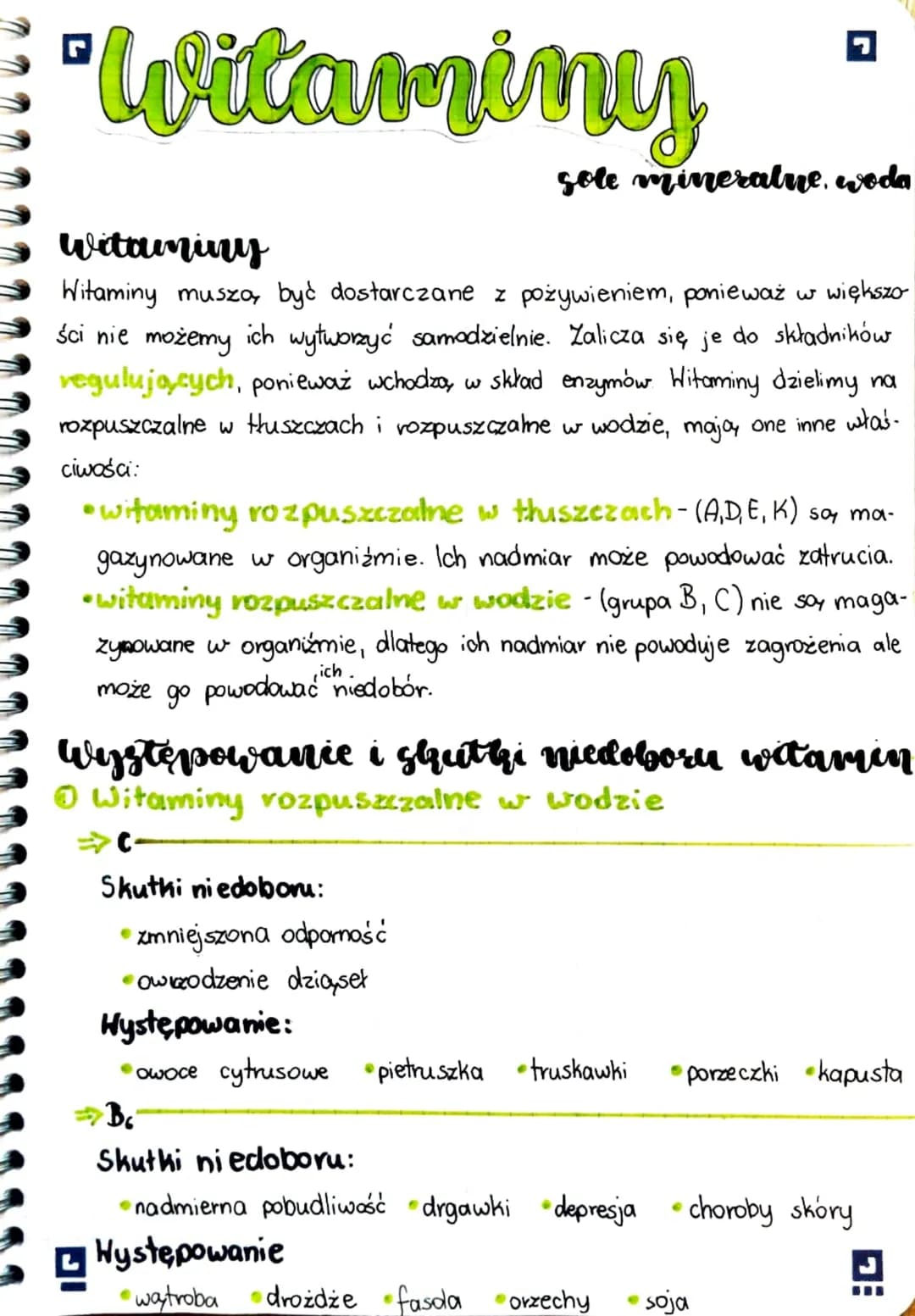 # Witaminy

Sole mineralne, woda

Witaminy

Witaminy muszą być dostarczane z pożywieniem, ponieważ w większo
ści nie możemy ich wytworzyć sa