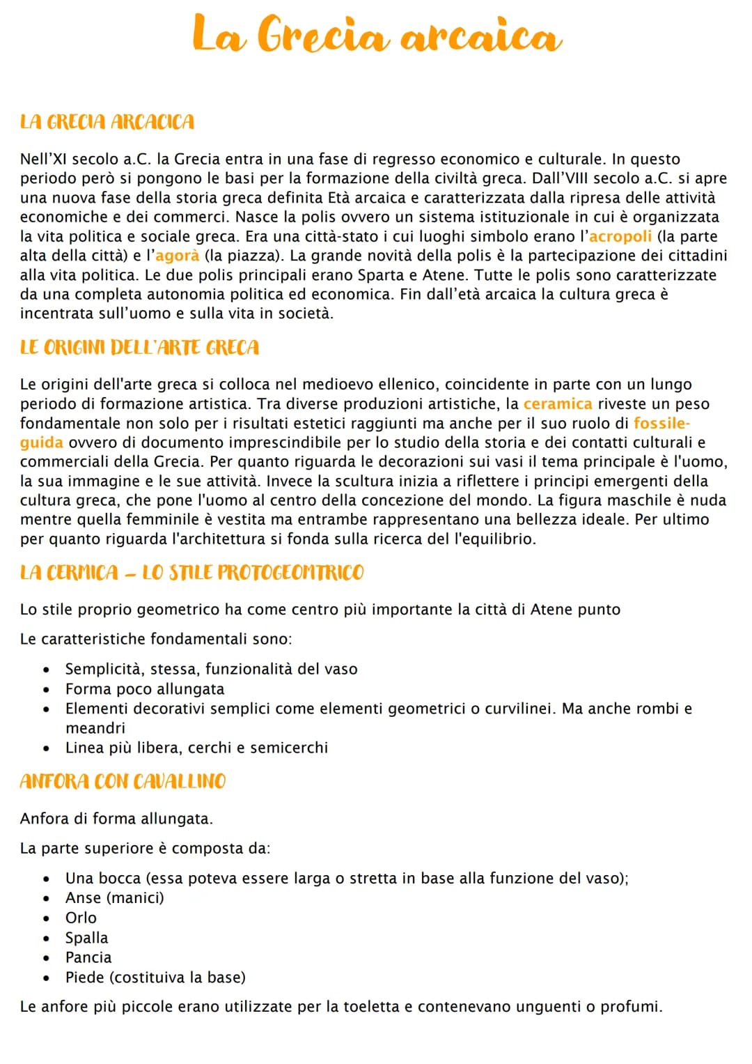 # La Grecia arcaica

LA GRECIA ARCACICA

Nell'XI secolo a.C. la Grecia entra in una fase di regresso economico e culturale. In questo
period
