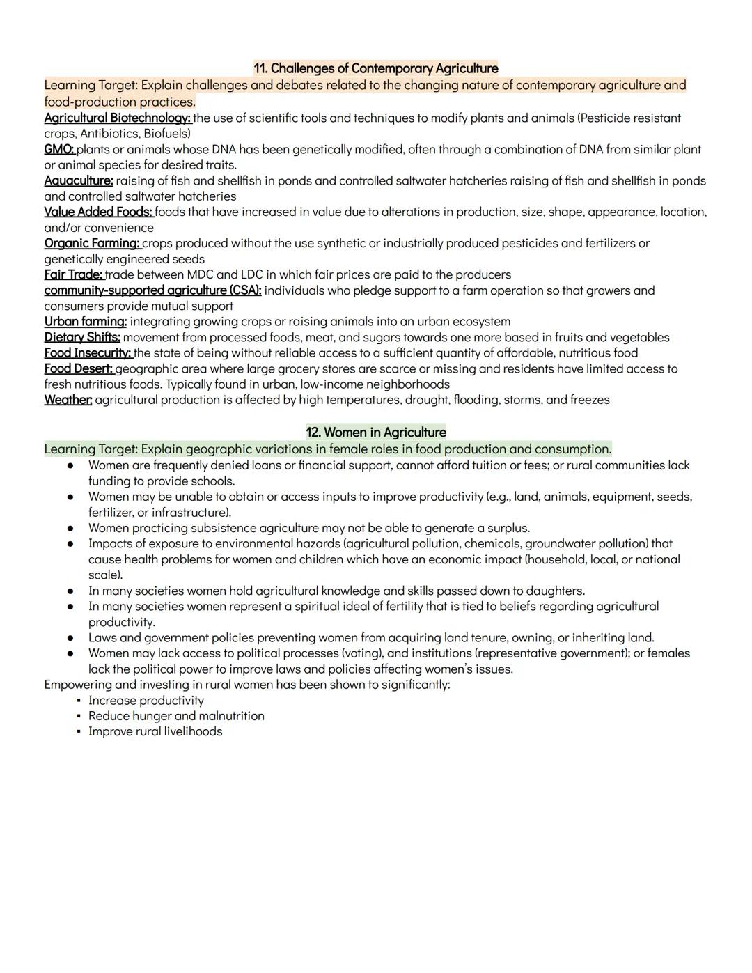 # UNIT FIVE: AGRICULTURE & RURAL LAND-USE PATTERNS & PROCESSES

1. Introduction to Agriculture
Learning Target: Explain the connection betwe