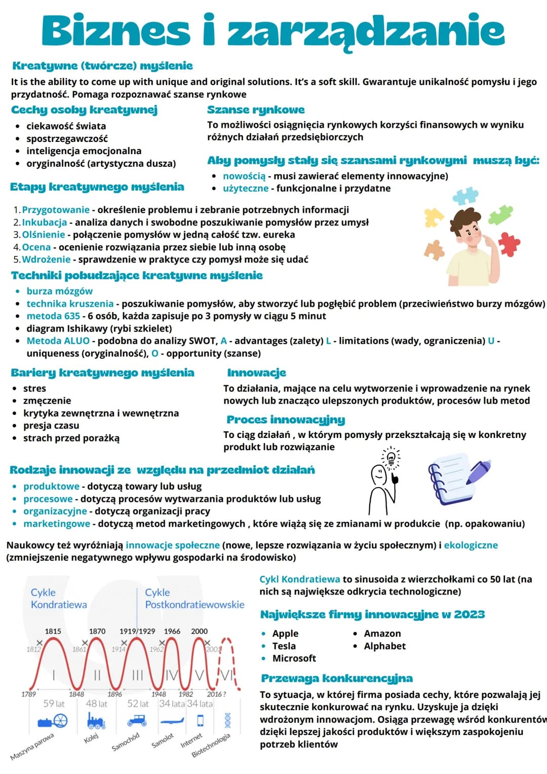 # Biznes i zarządzanie

Kreatywne (twórcze) myślenie
It is the ability to come up with unique and original solutions. It's a soft skill. Gwa